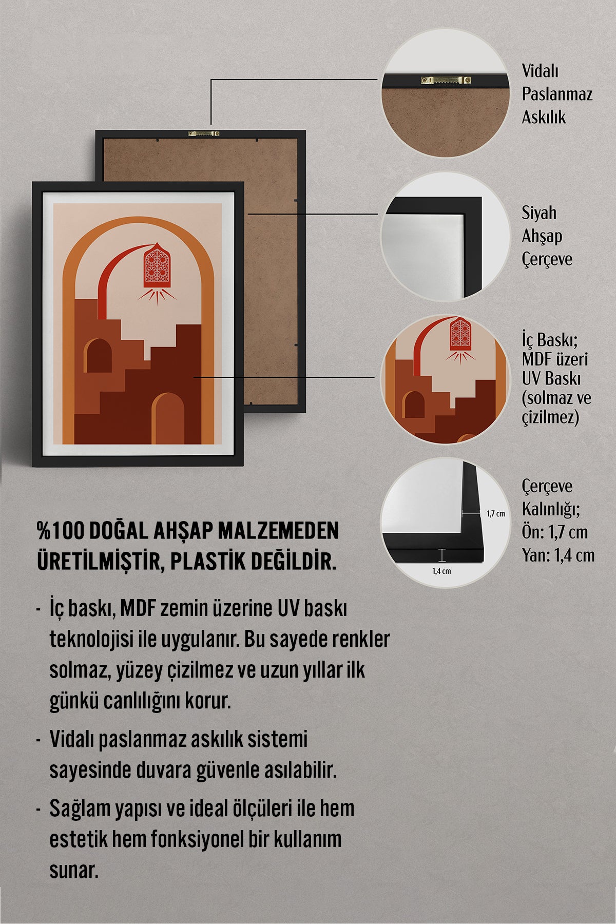 HOMEPACK Ahşap Çerçeveli Tablo Çerçeveli Poster Sanatsal Modern Duvar Dekoru TK-1238