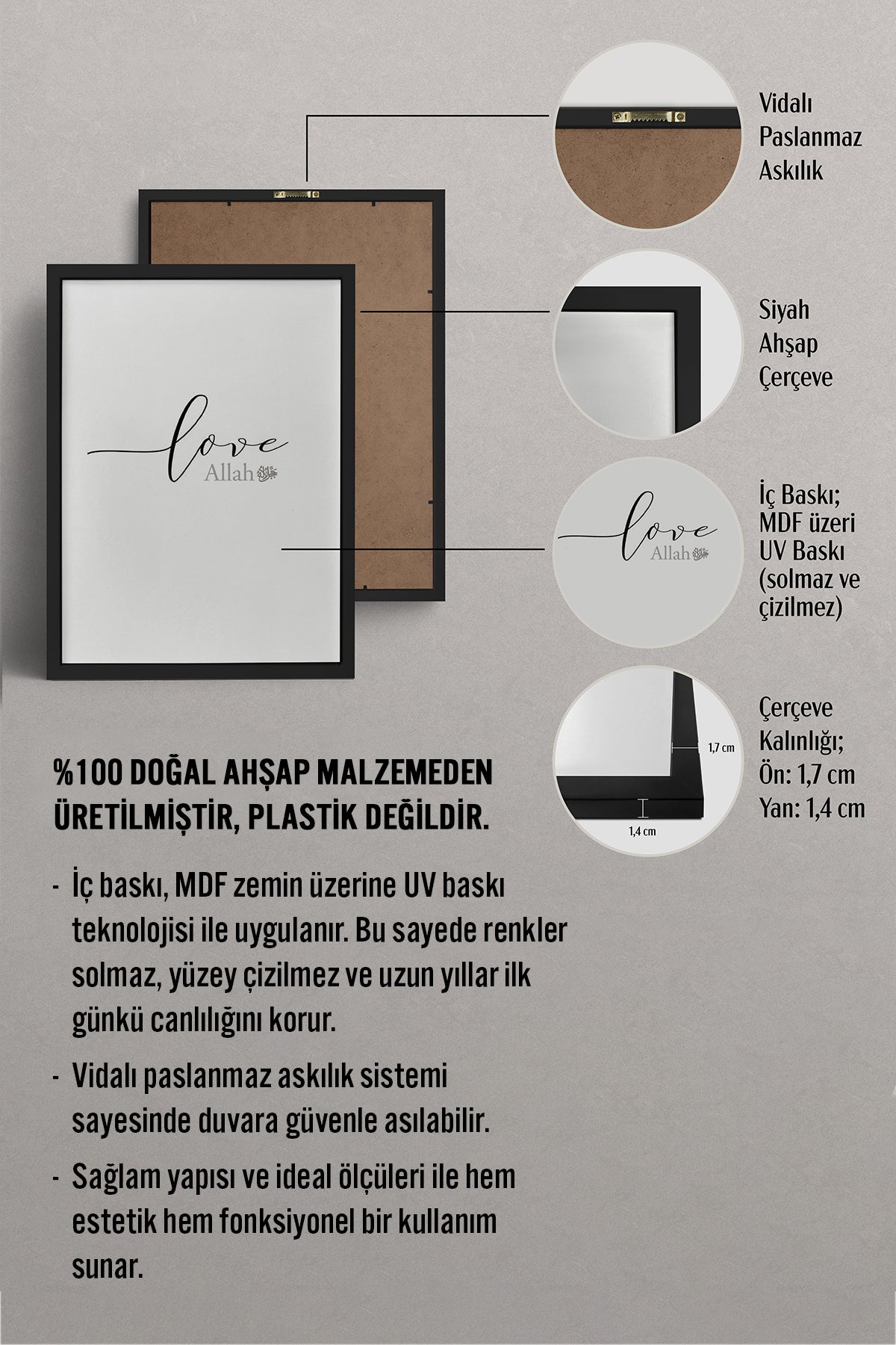HOMEPACK Ahşap Çerçeveli Tablo Çerçeveli Poster Sanatsal Modern Duvar Dekoru TK-1247