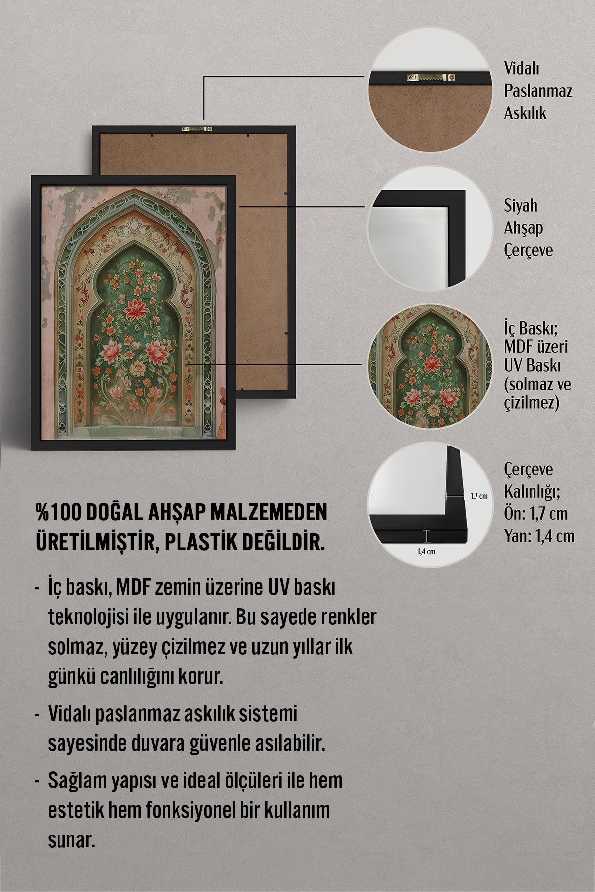 HOMEPACK Ahşap Çerçeveli Tablo Çerçeveli Poster Sanatsal Modern Duvar Dekoru TK-1282
