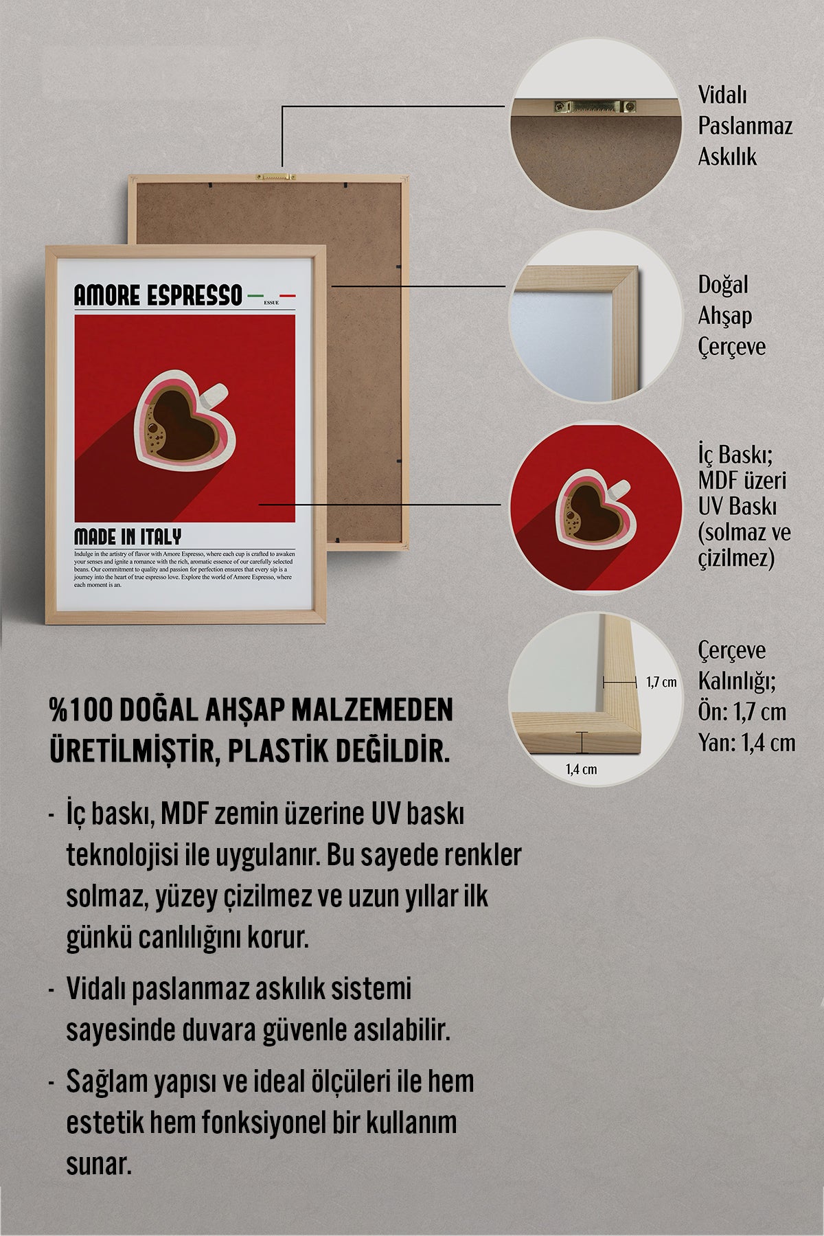 HOMEPACK Ahşap Çerçeveli Tablo Çerçeveli Poster Sanatsal Modern Duvar Dekoru TK-1298