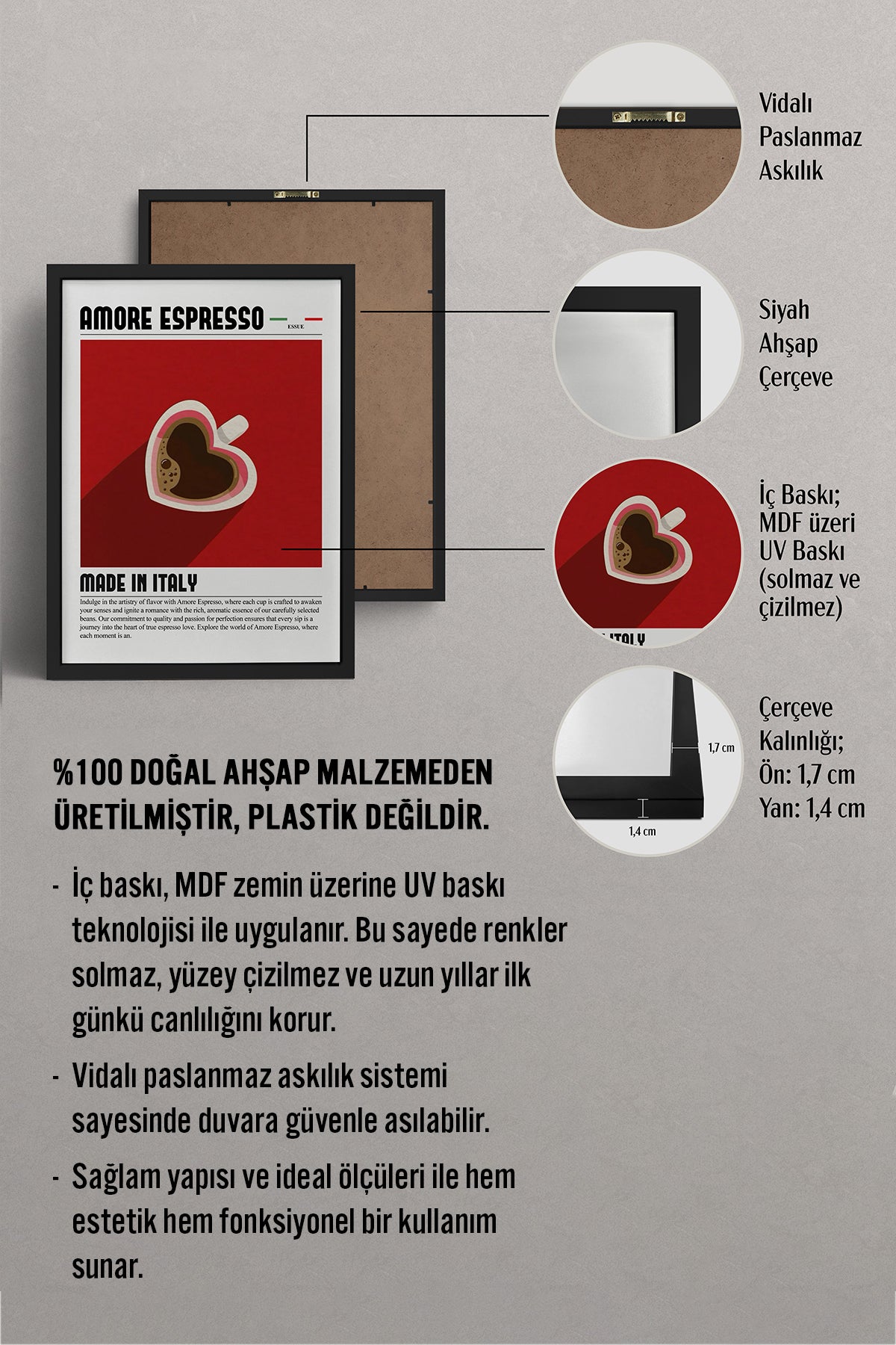 HOMEPACK Ahşap Çerçeveli Tablo Çerçeveli Poster Sanatsal Modern Duvar Dekoru TK-1298
