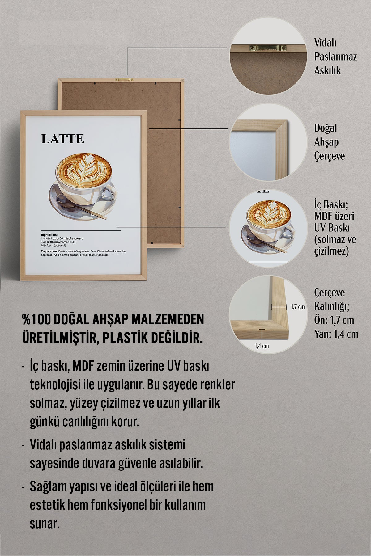HOMEPACK Ahşap Çerçeveli Tablo Çerçeveli Poster Sanatsal Modern Duvar Dekoru TK-1307
