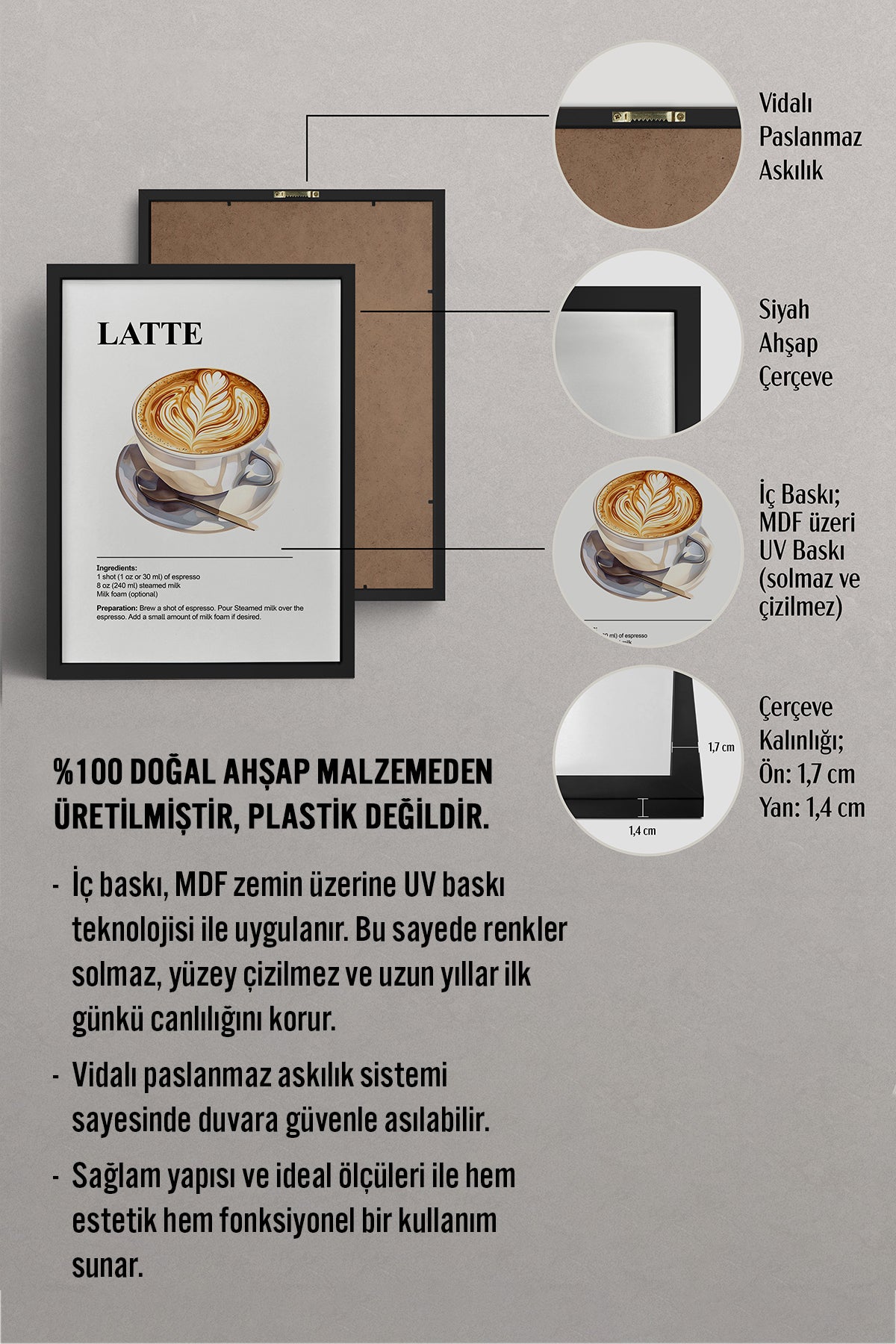 HOMEPACK Ahşap Çerçeveli Tablo Çerçeveli Poster Sanatsal Modern Duvar Dekoru TK-1307