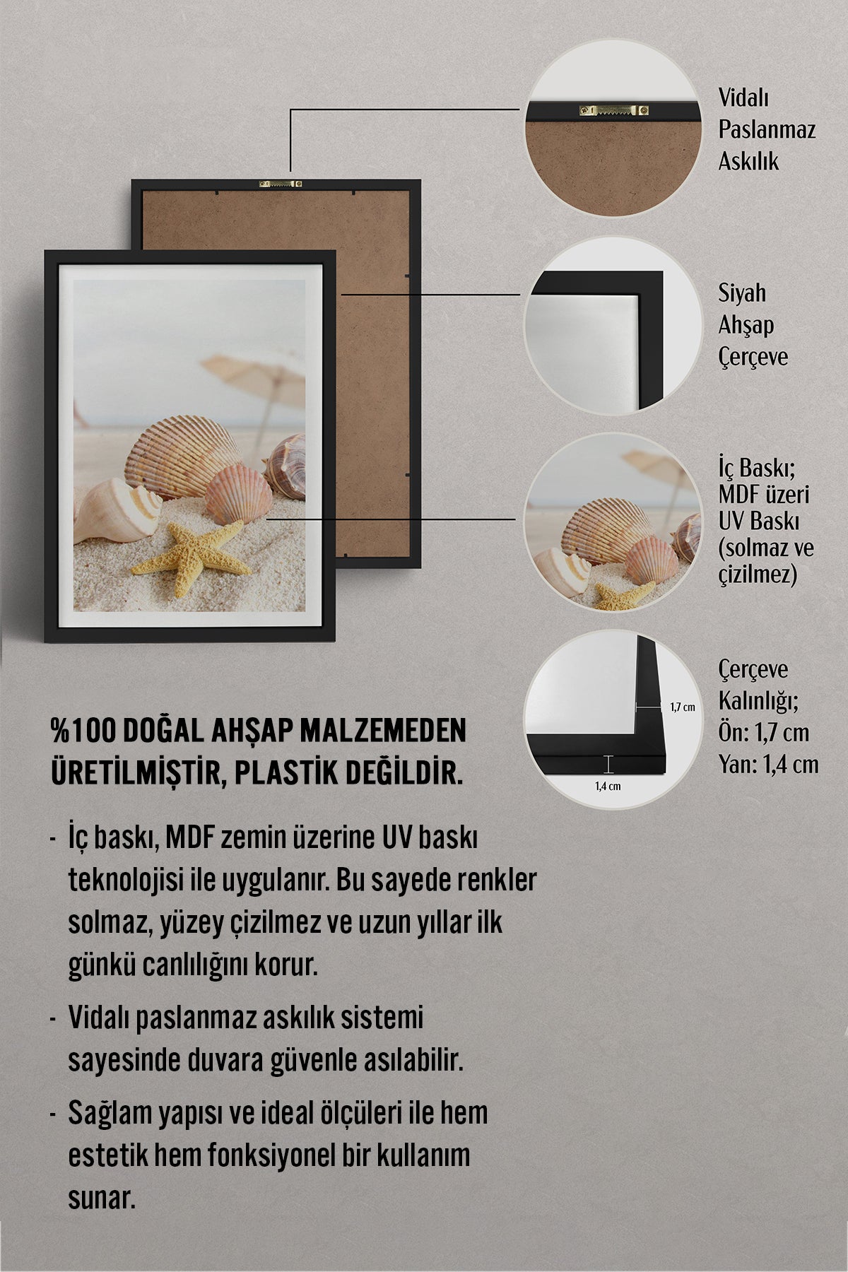 HOMEPACK Ahşap Çerçeveli Tablo Çerçeveli Poster Sanatsal Modern Duvar Dekoru TK-1325
