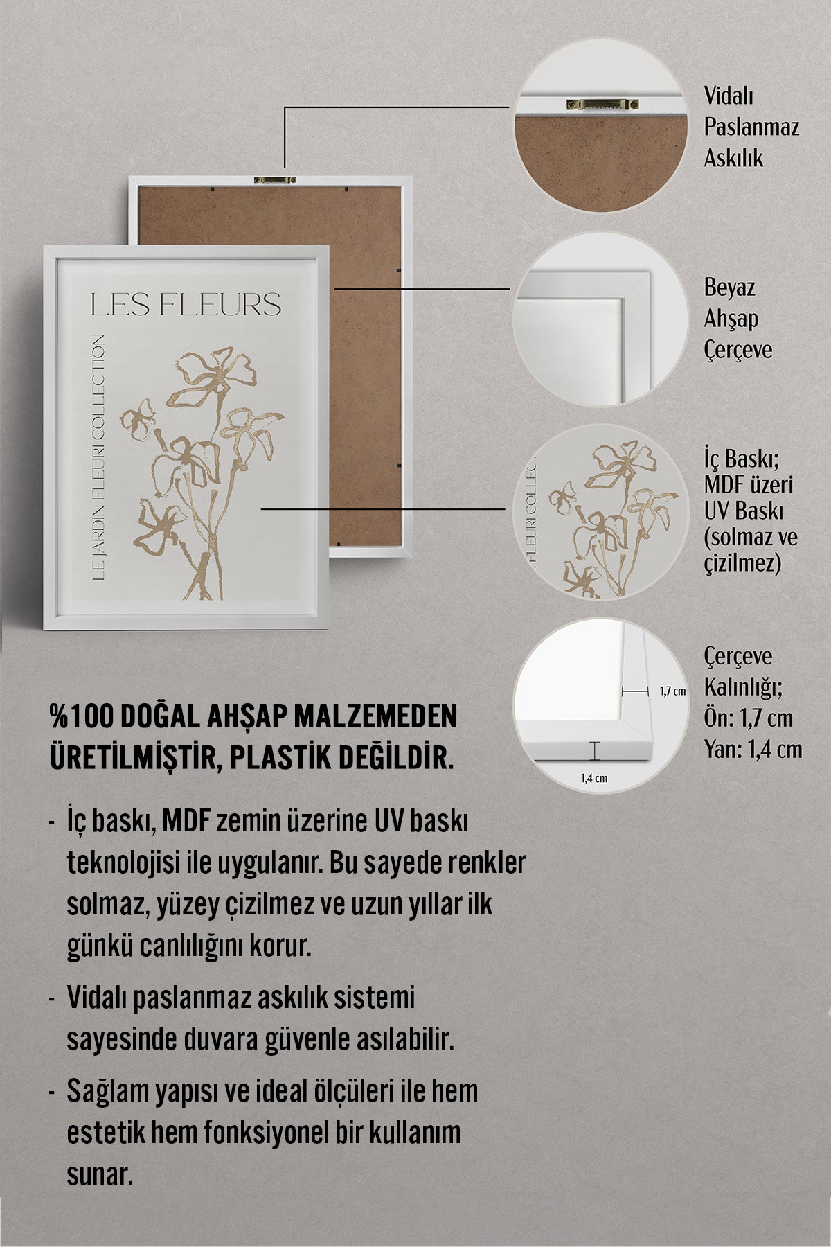 HOMEPACK Ahşap Çerçeveli Tablo Çerçeveli Poster Sanatsal Modern Duvar Dekoru TK-1382