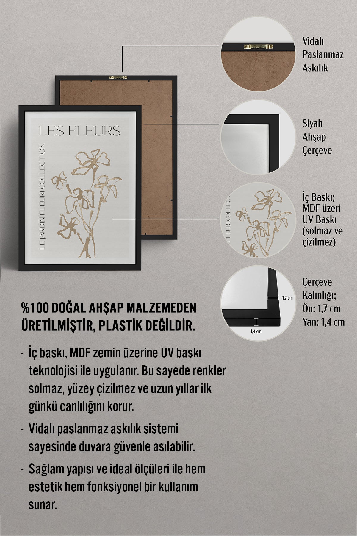 HOMEPACK Ahşap Çerçeveli Tablo Çerçeveli Poster Sanatsal Modern Duvar Dekoru TK-1382