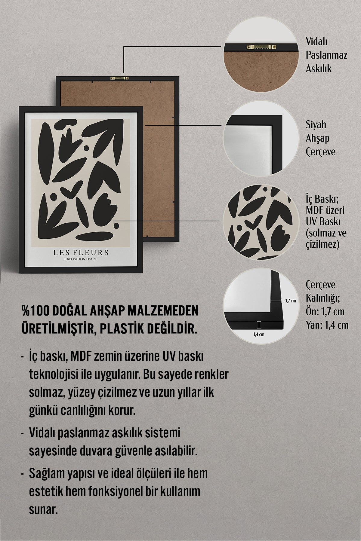 HOMEPACK Ahşap Çerçeveli Tablo Çerçeveli Poster Sanatsal Modern Duvar Dekoru TK-1385