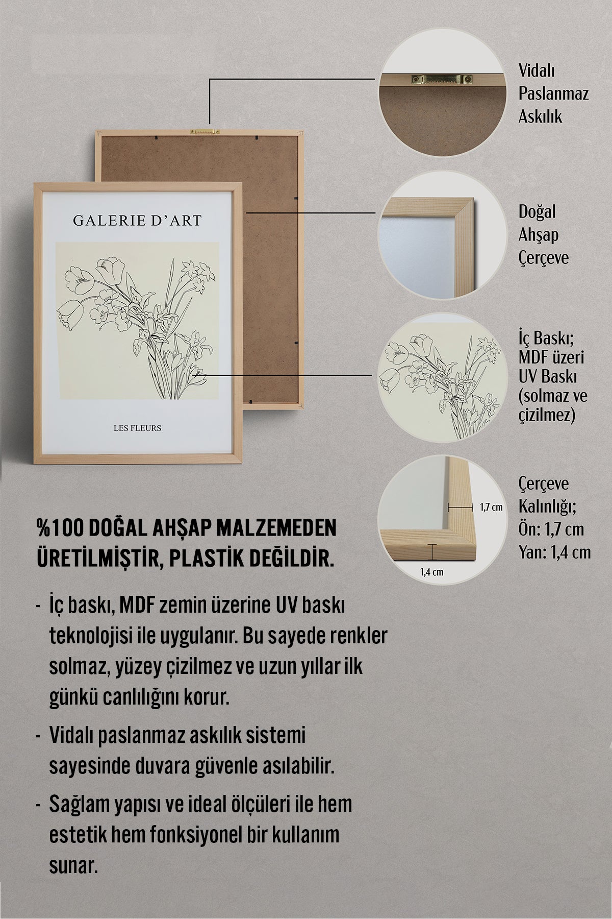 HOMEPACK Ahşap Çerçeveli Tablo Çerçeveli Poster Sanatsal Modern Duvar Dekoru TK-1389