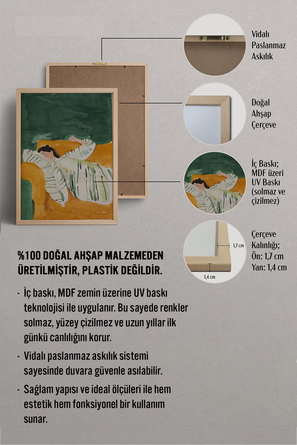 HOMEPACK Ahşap Çerçeveli Tablo Çerçeveli Poster Sanatsal Modern Duvar Dekoru TK-1390