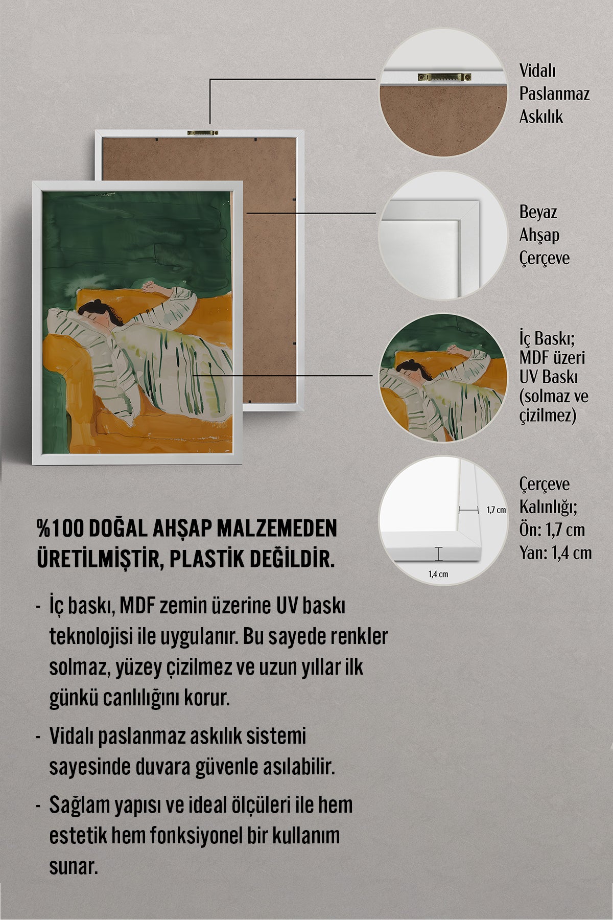 HOMEPACK Ahşap Çerçeveli Tablo Çerçeveli Poster Sanatsal Modern Duvar Dekoru TK-1390