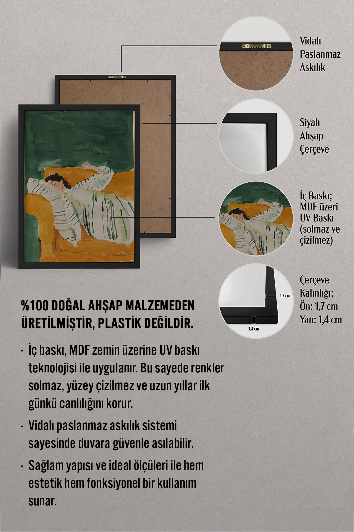 HOMEPACK Ahşap Çerçeveli Tablo Çerçeveli Poster Sanatsal Modern Duvar Dekoru TK-1390
