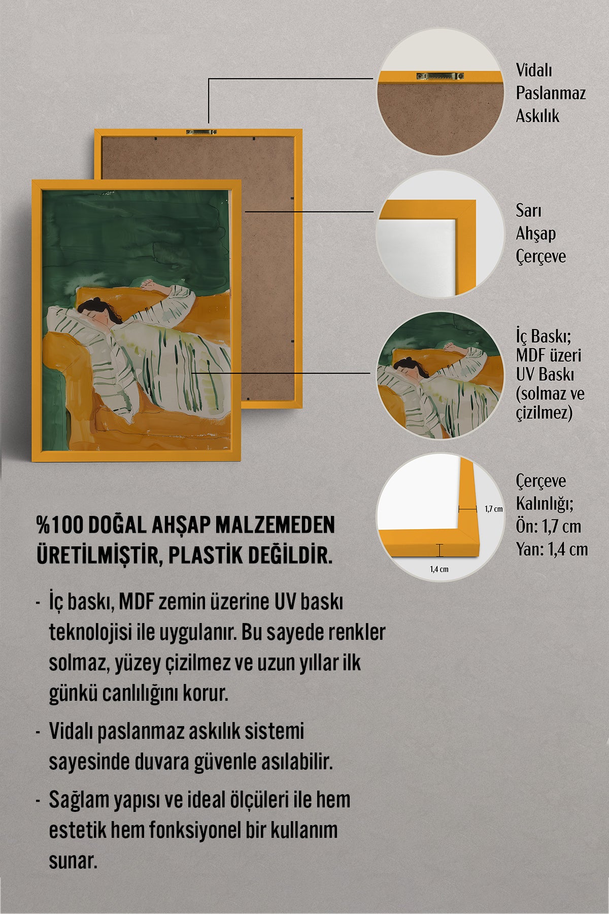 HOMEPACK Ahşap Çerçeveli Tablo Çerçeveli Poster Sanatsal Modern Duvar Dekoru TK-1390