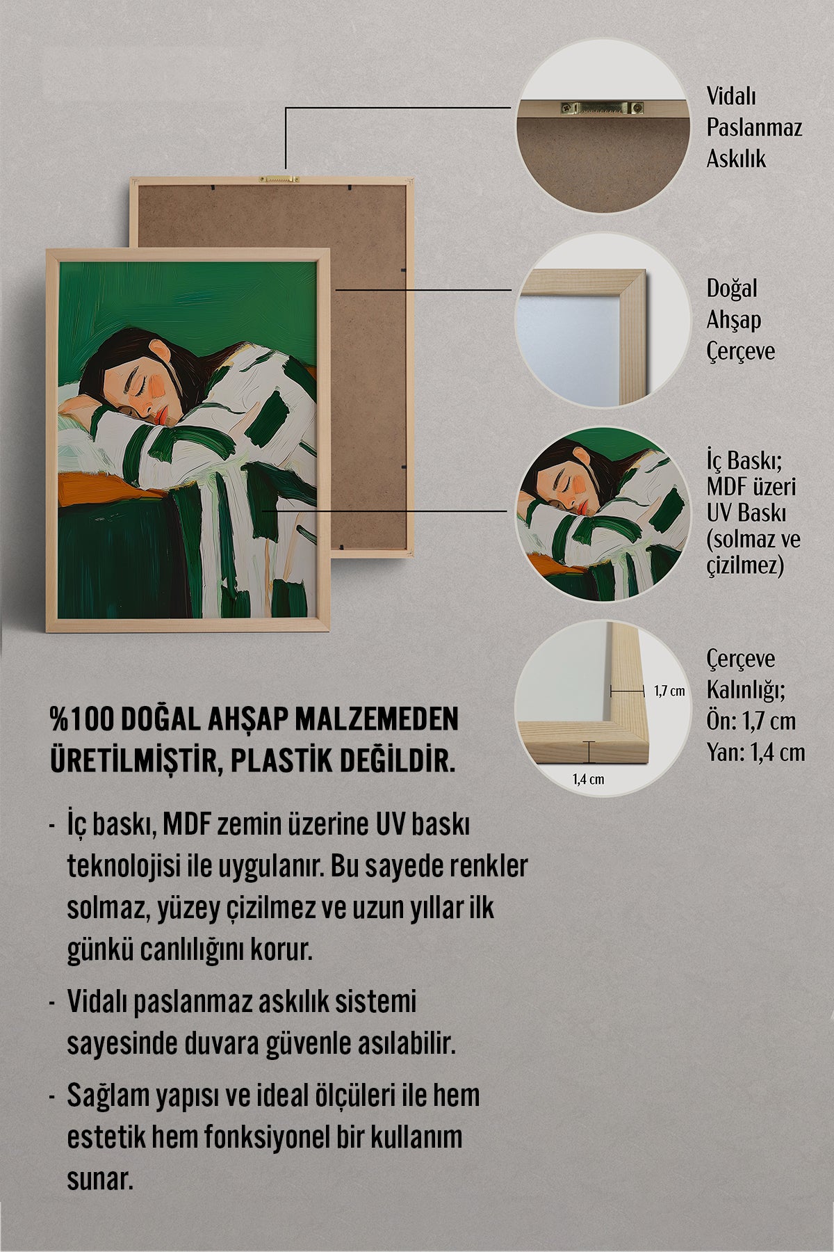HOMEPACK Ahşap Çerçeveli Tablo Çerçeveli Poster Sanatsal Modern Duvar Dekoru TK-1392