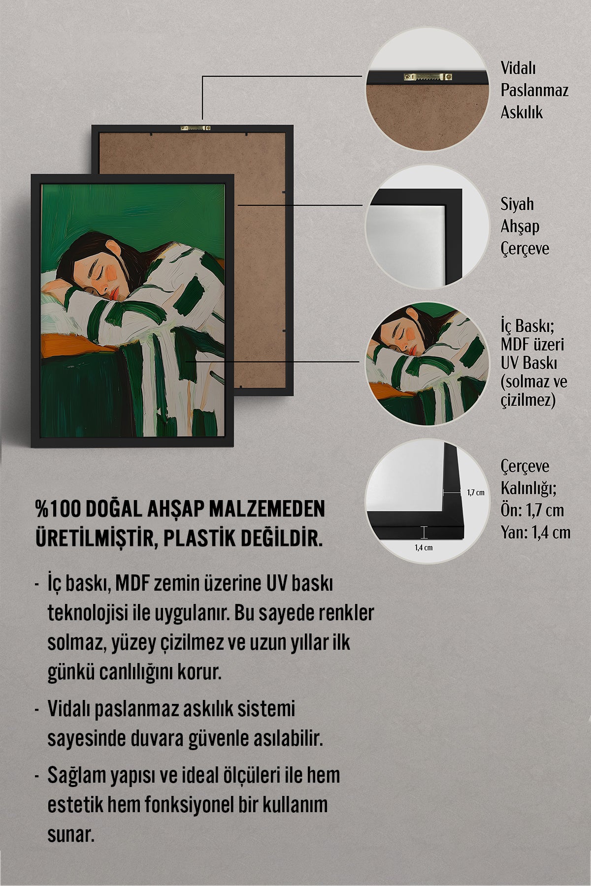 HOMEPACK Ahşap Çerçeveli Tablo Çerçeveli Poster Sanatsal Modern Duvar Dekoru TK-1392