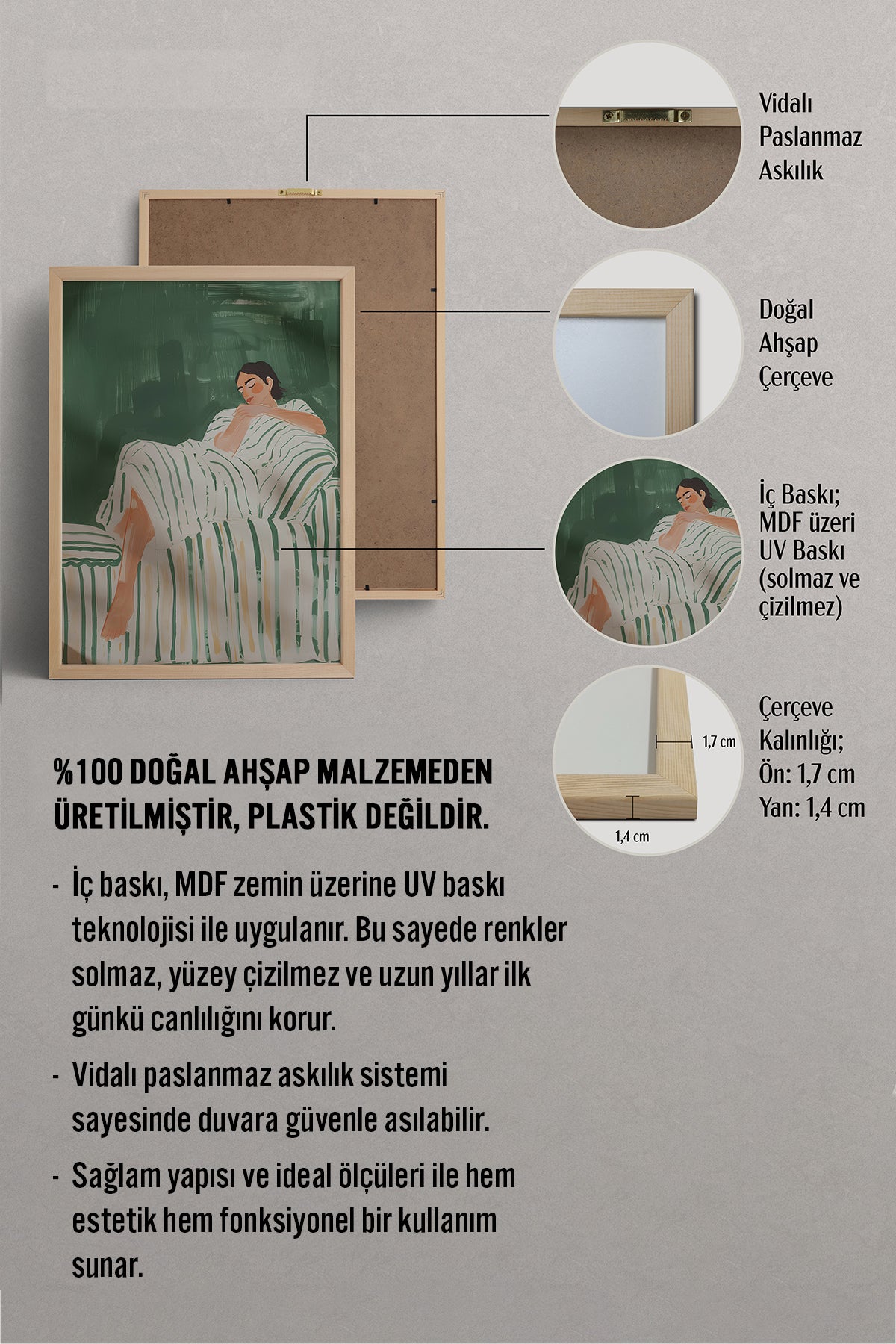 HOMEPACK Ahşap Çerçeveli Tablo Çerçeveli Poster Sanatsal Modern Duvar Dekoru TK-1395