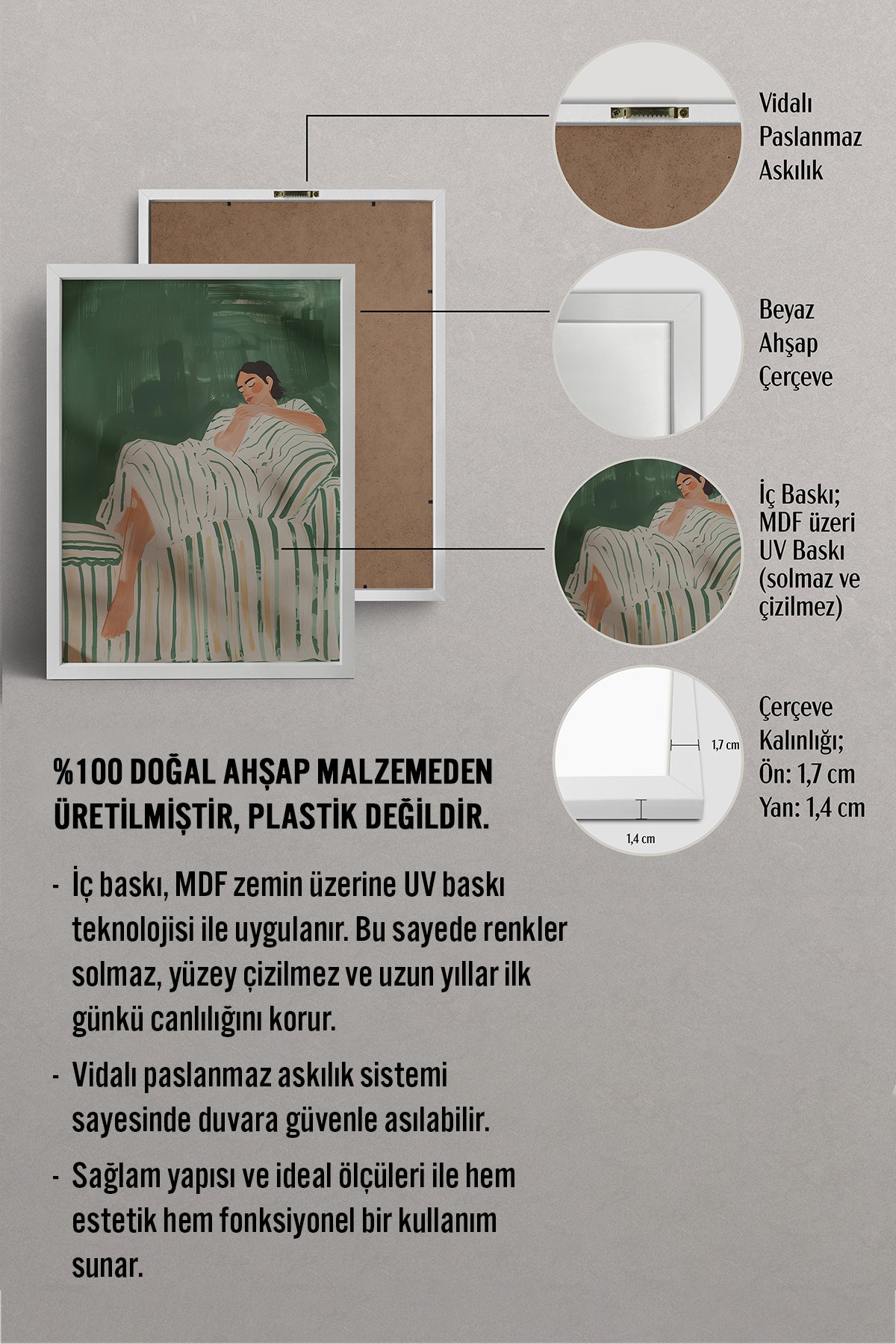 HOMEPACK Ahşap Çerçeveli Tablo Çerçeveli Poster Sanatsal Modern Duvar Dekoru TK-1395