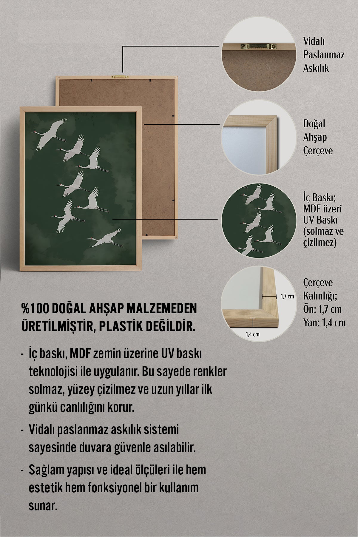 HOMEPACK Ahşap Çerçeveli Tablo Çerçeveli Poster Sanatsal Modern Duvar Dekoru TK-1396