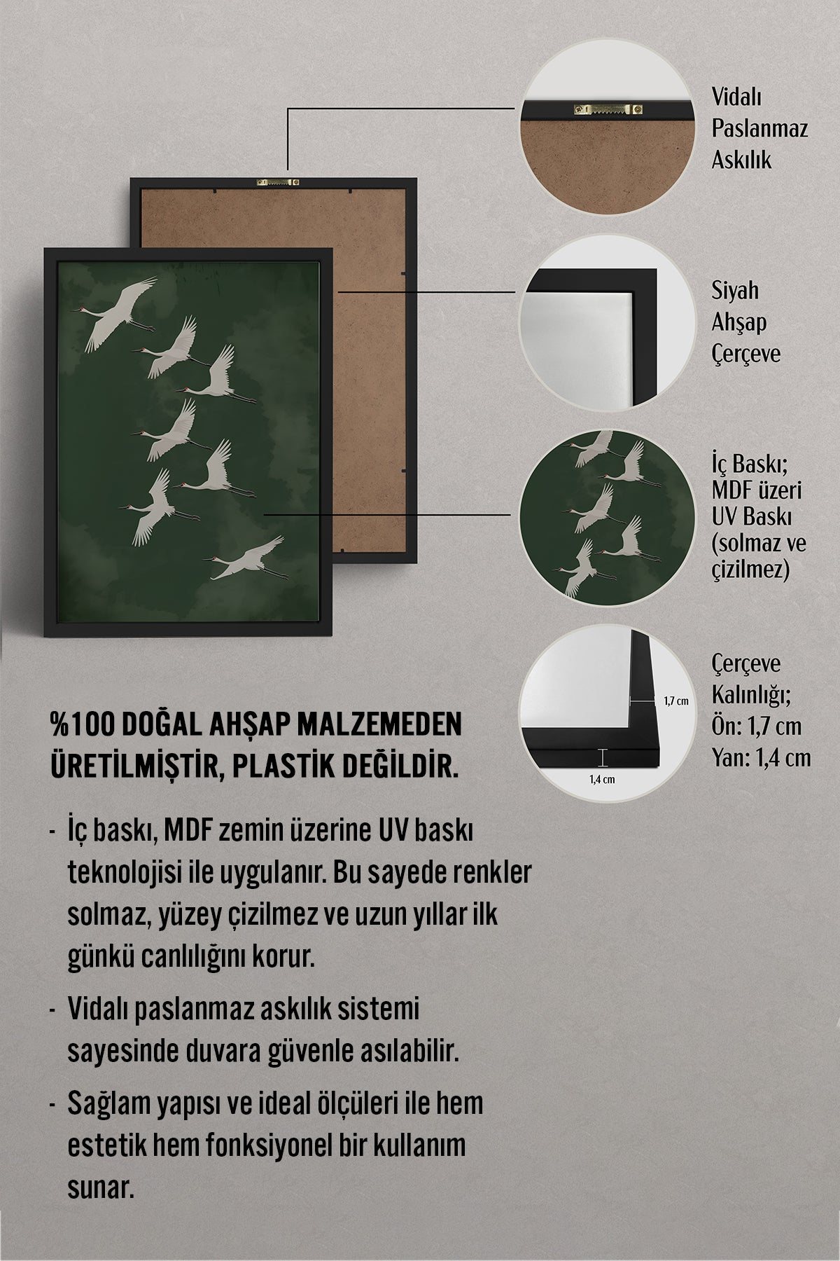 HOMEPACK Ahşap Çerçeveli Tablo Çerçeveli Poster Sanatsal Modern Duvar Dekoru TK-1396