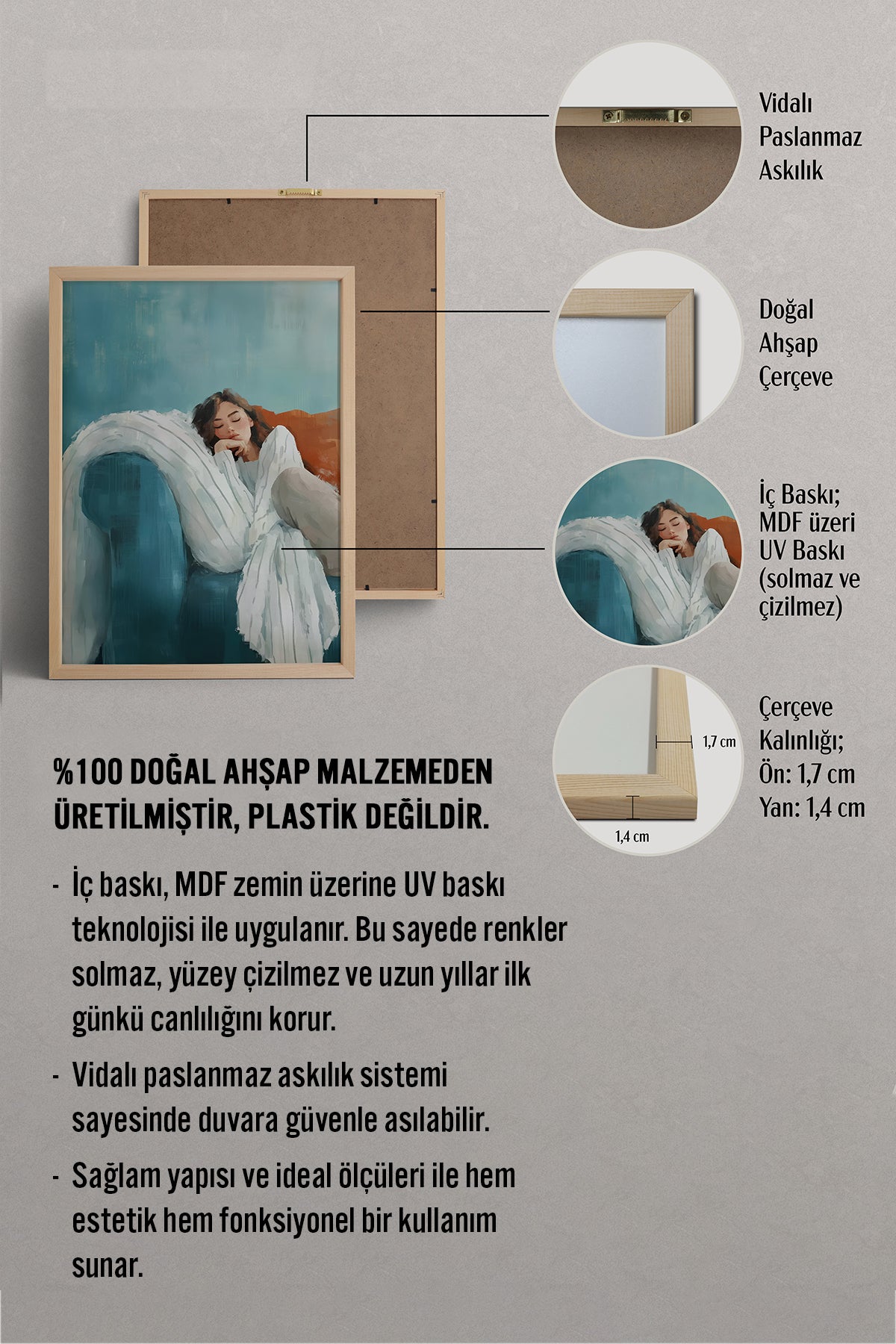 HOMEPACK Ahşap Çerçeveli Tablo Çerçeveli Poster Sanatsal Modern Duvar Dekoru TK-1397