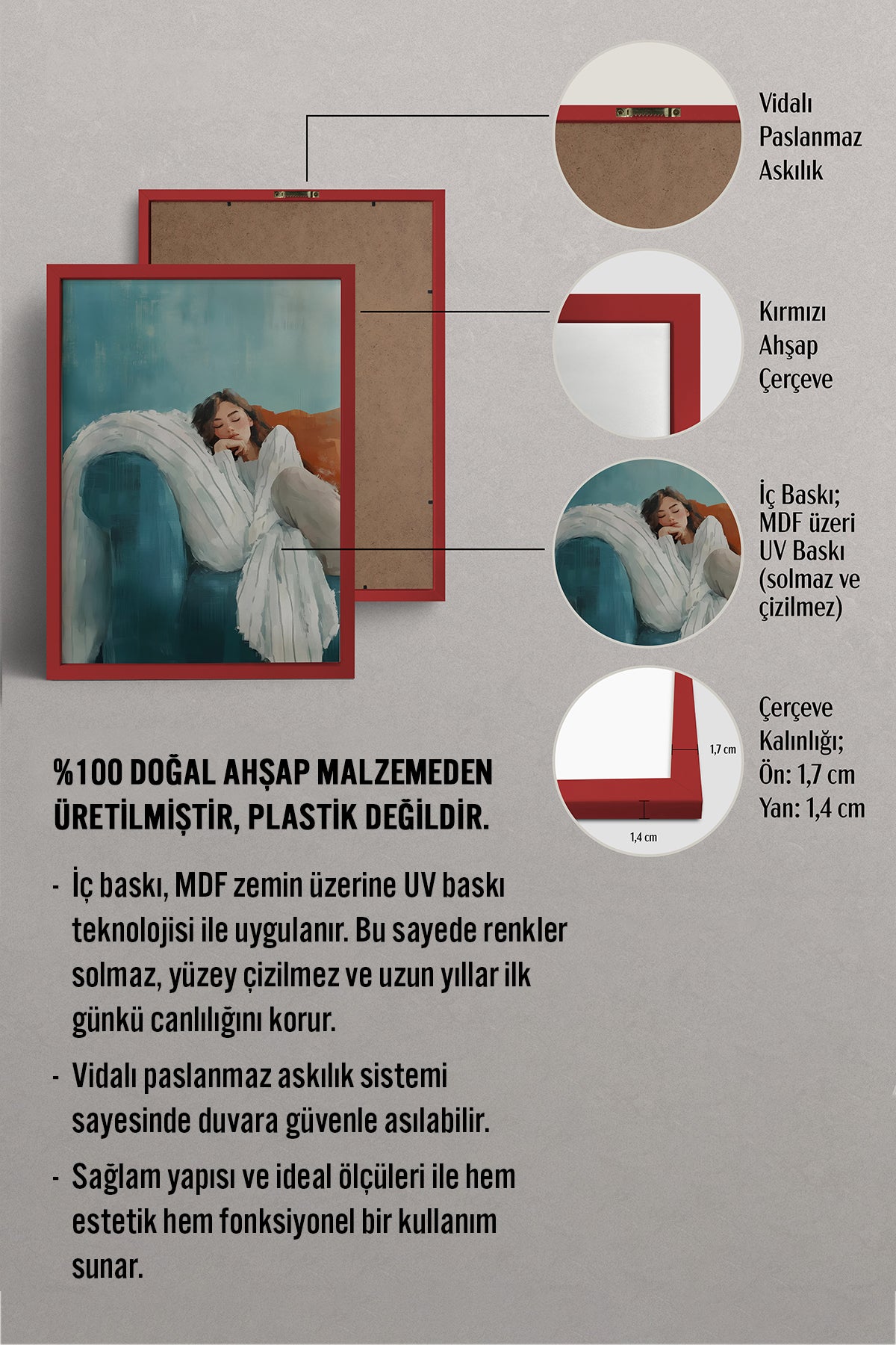 HOMEPACK Ahşap Çerçeveli Tablo Çerçeveli Poster Sanatsal Modern Duvar Dekoru TK-1397