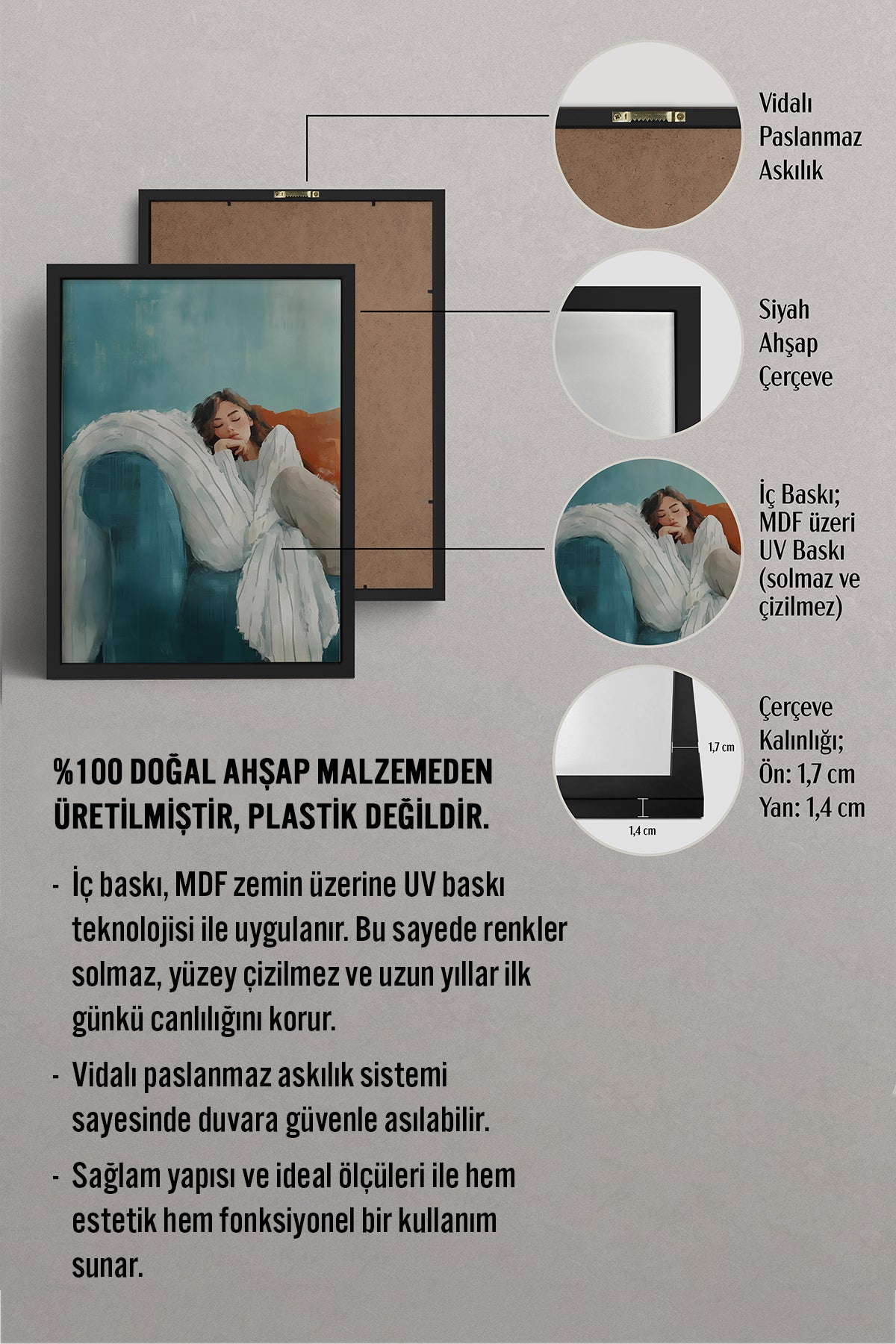 HOMEPACK Ahşap Çerçeveli Tablo Çerçeveli Poster Sanatsal Modern Duvar Dekoru TK-1397