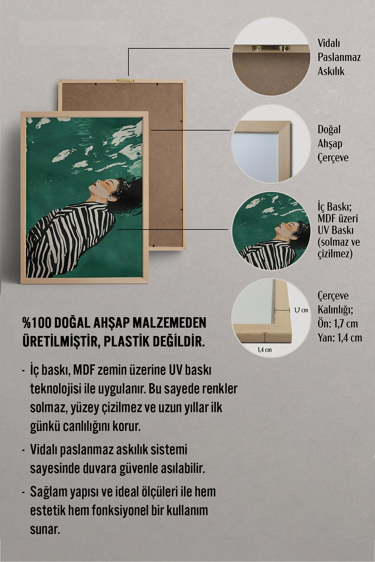 HOMEPACK Ahşap Çerçeveli Tablo Çerçeveli Poster Sanatsal Modern Duvar Dekoru TK-1398