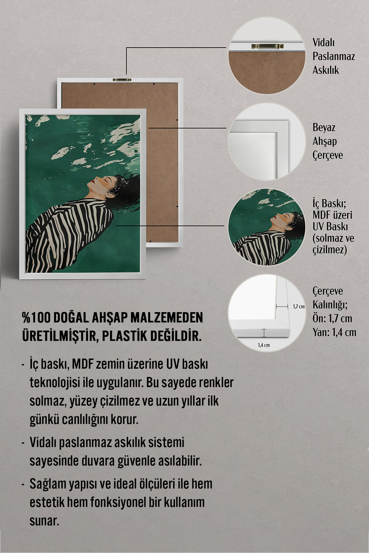 HOMEPACK Ahşap Çerçeveli Tablo Çerçeveli Poster Sanatsal Modern Duvar Dekoru TK-1398