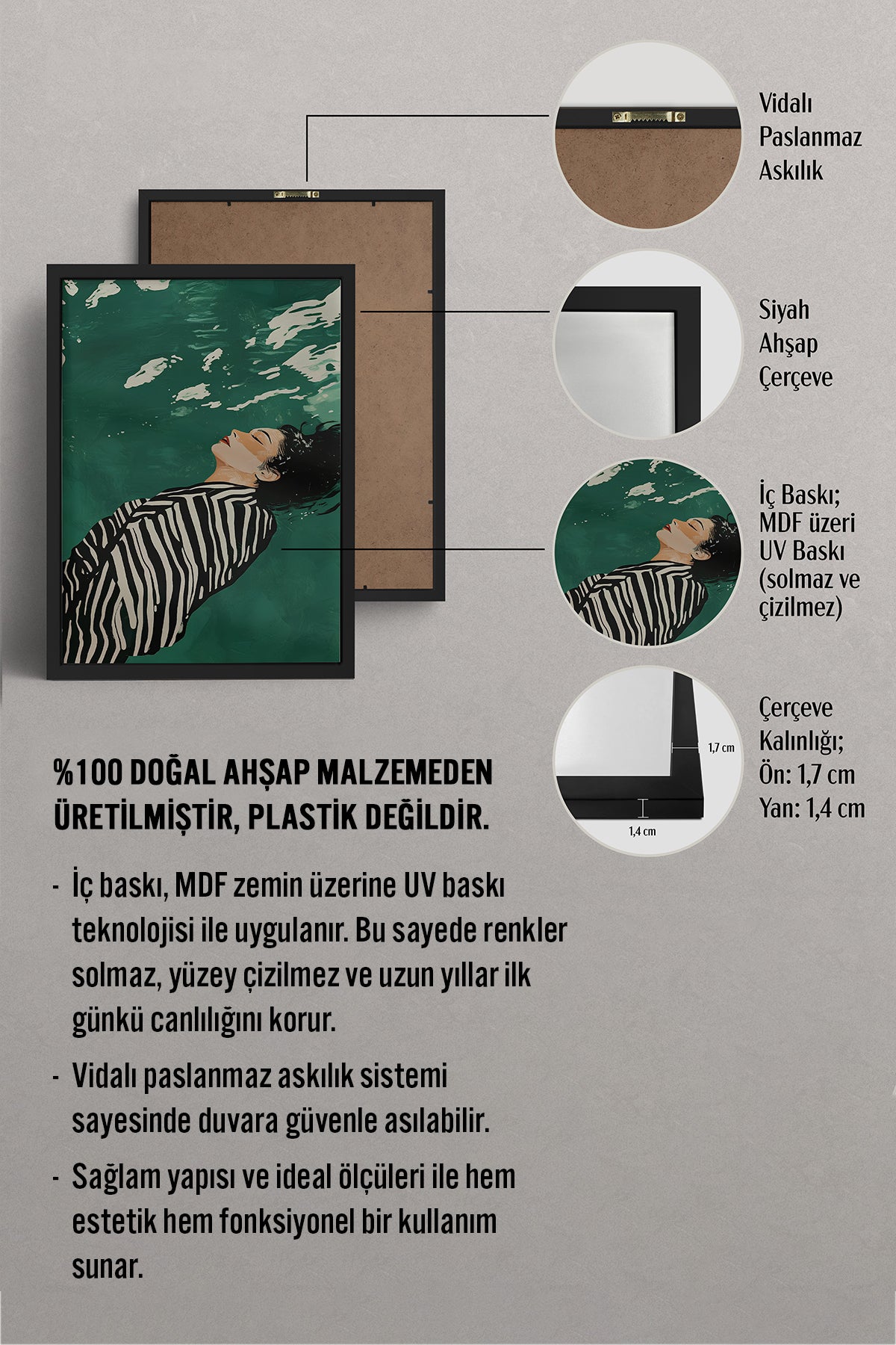 HOMEPACK Ahşap Çerçeveli Tablo Çerçeveli Poster Sanatsal Modern Duvar Dekoru TK-1398