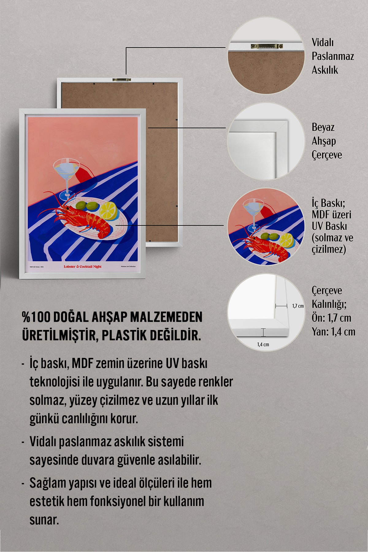 HOMEPACK Ahşap Çerçeveli Tablo Çerçeveli Poster Sanatsal Modern Duvar Dekoru TK-1408