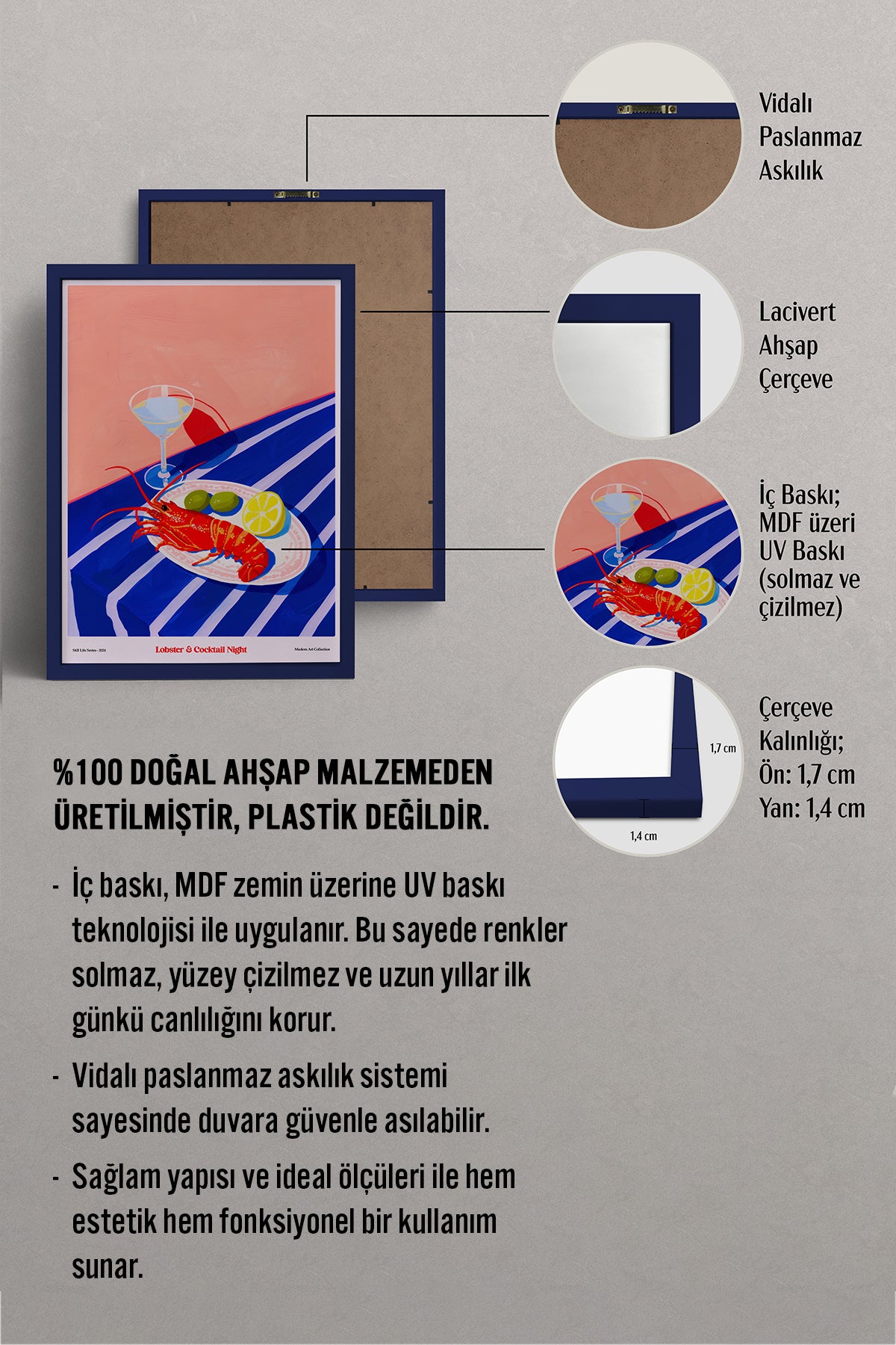 HOMEPACK Ahşap Çerçeveli Tablo Çerçeveli Poster Sanatsal Modern Duvar Dekoru TK-1408