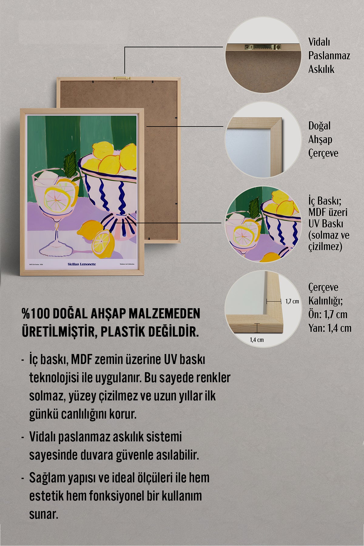HOMEPACK Ahşap Çerçeveli Tablo Çerçeveli Poster Sanatsal Modern Duvar Dekoru TK-1409