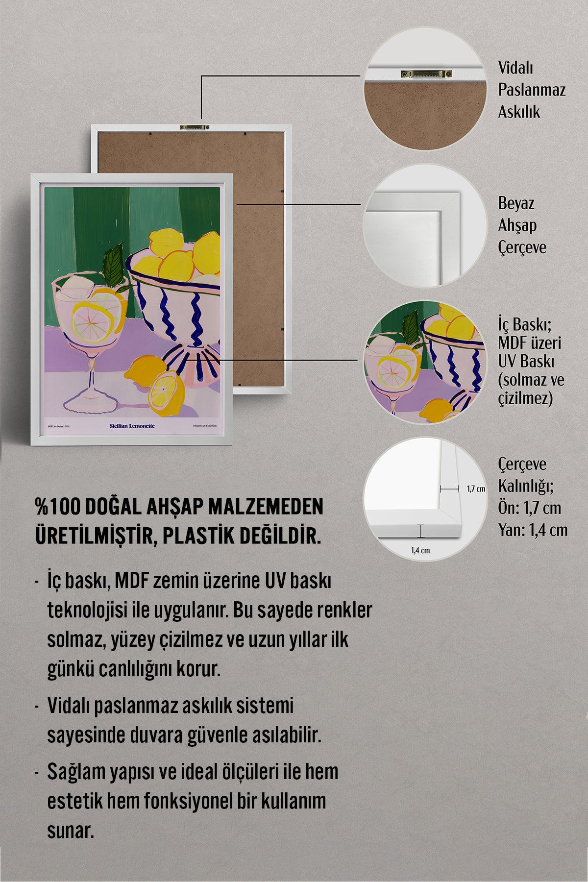 HOMEPACK Ahşap Çerçeveli Tablo Çerçeveli Poster Sanatsal Modern Duvar Dekoru TK-1409