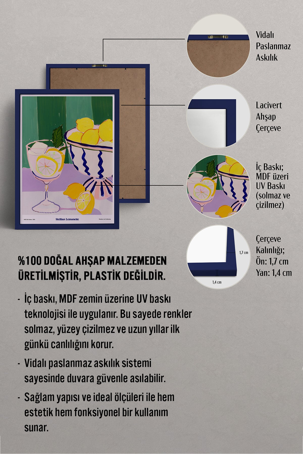 HOMEPACK Ahşap Çerçeveli Tablo Çerçeveli Poster Sanatsal Modern Duvar Dekoru TK-1409