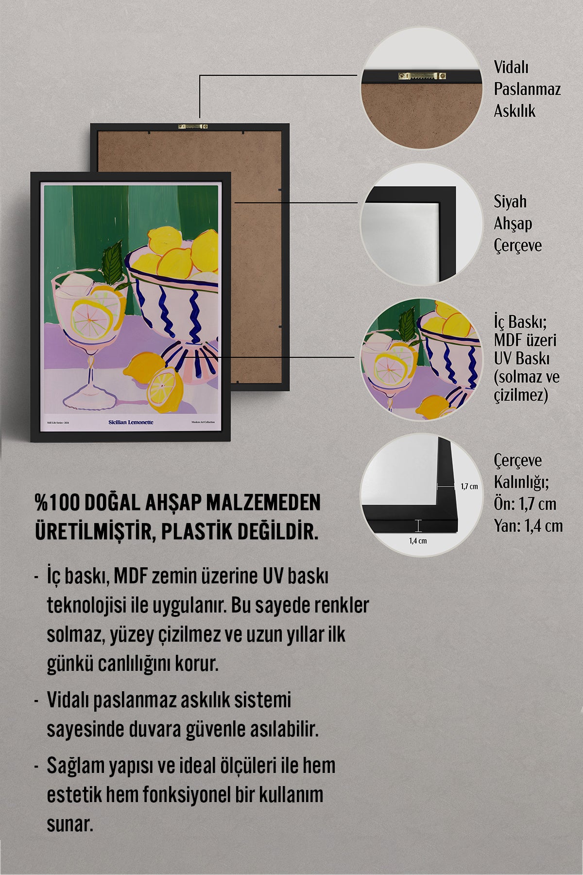 HOMEPACK Ahşap Çerçeveli Tablo Çerçeveli Poster Sanatsal Modern Duvar Dekoru TK-1409