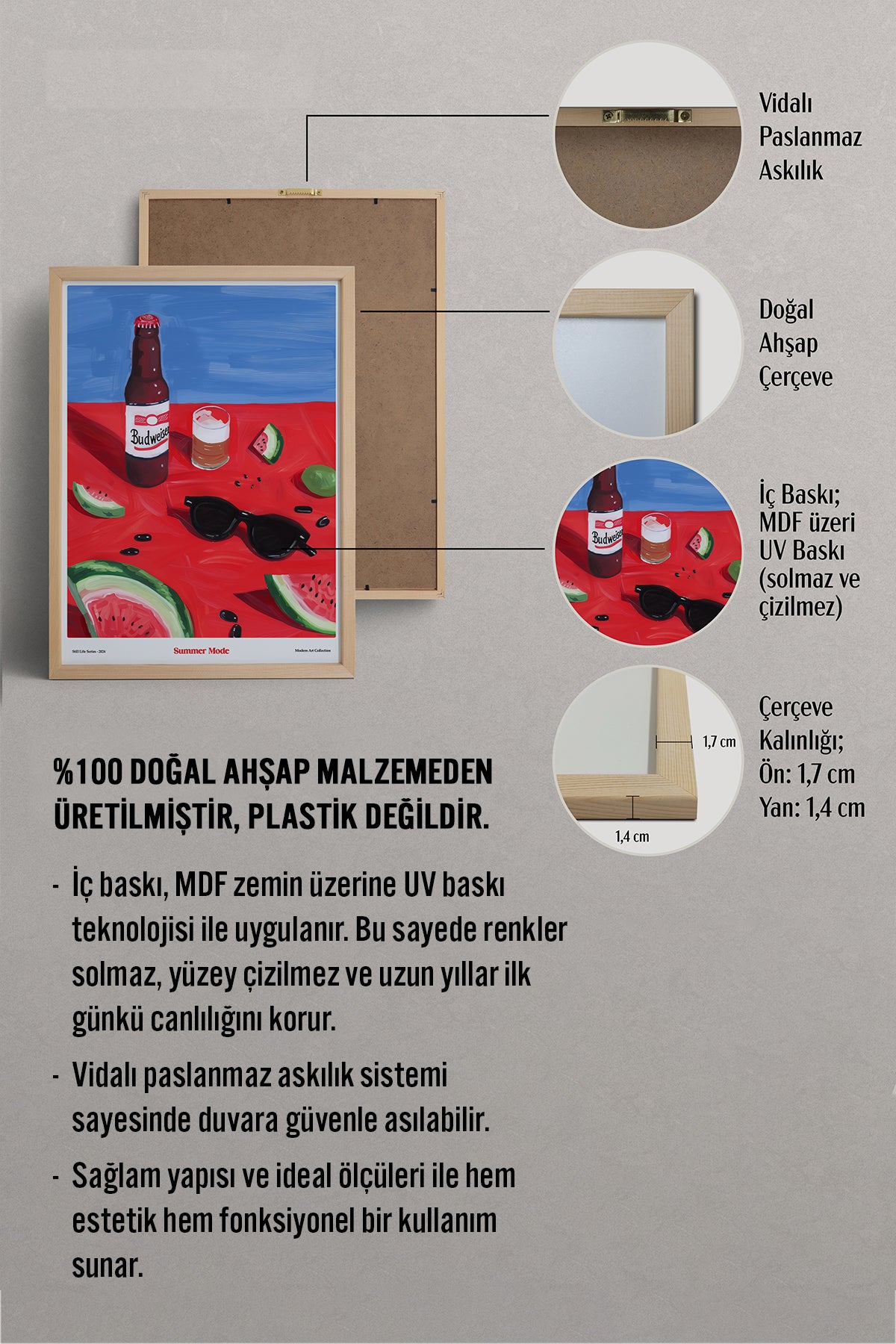 HOMEPACK Ahşap Çerçeveli Tablo Çerçeveli Poster Sanatsal Modern Duvar Dekoru TK-1412