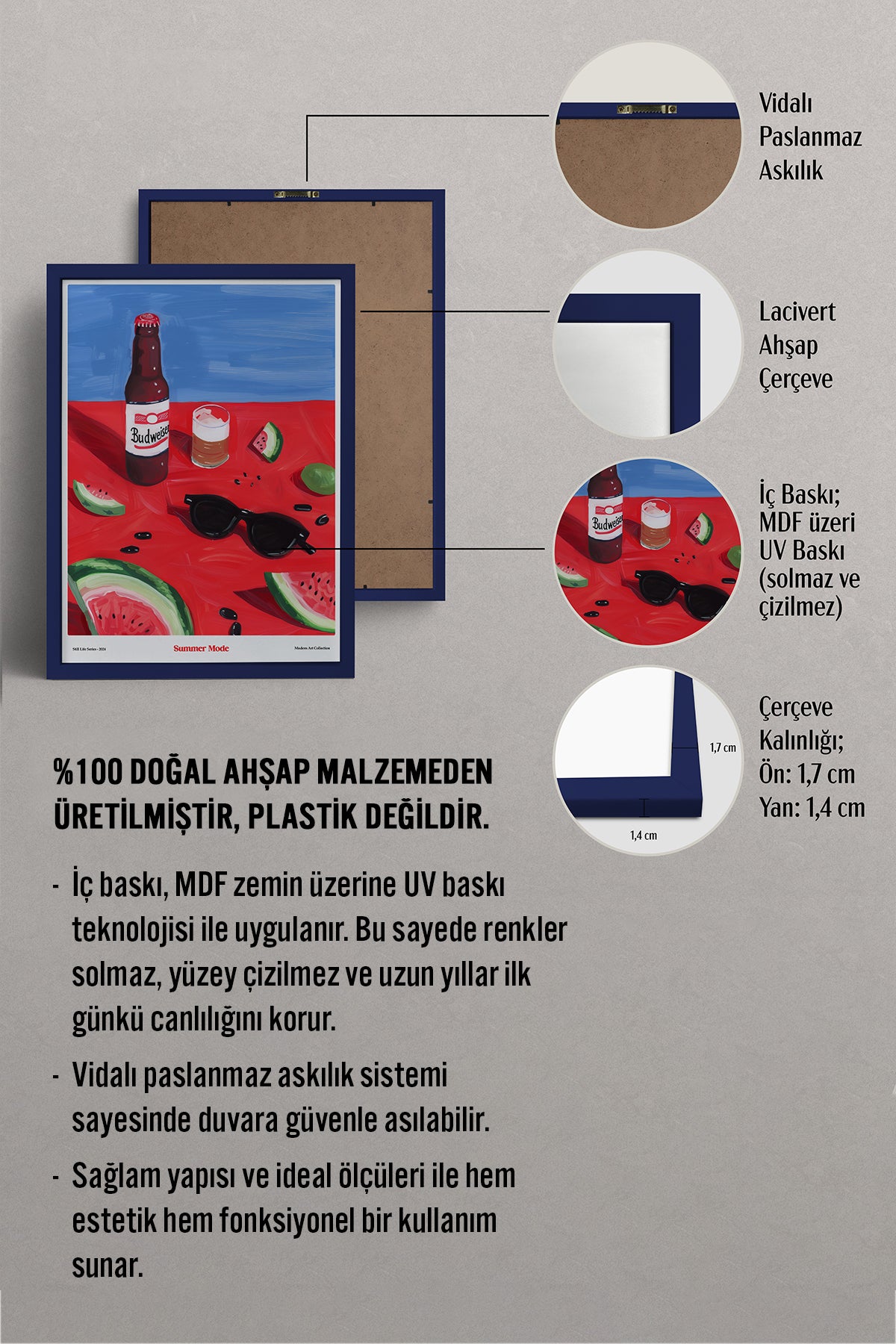 HOMEPACK Ahşap Çerçeveli Tablo Çerçeveli Poster Sanatsal Modern Duvar Dekoru TK-1412