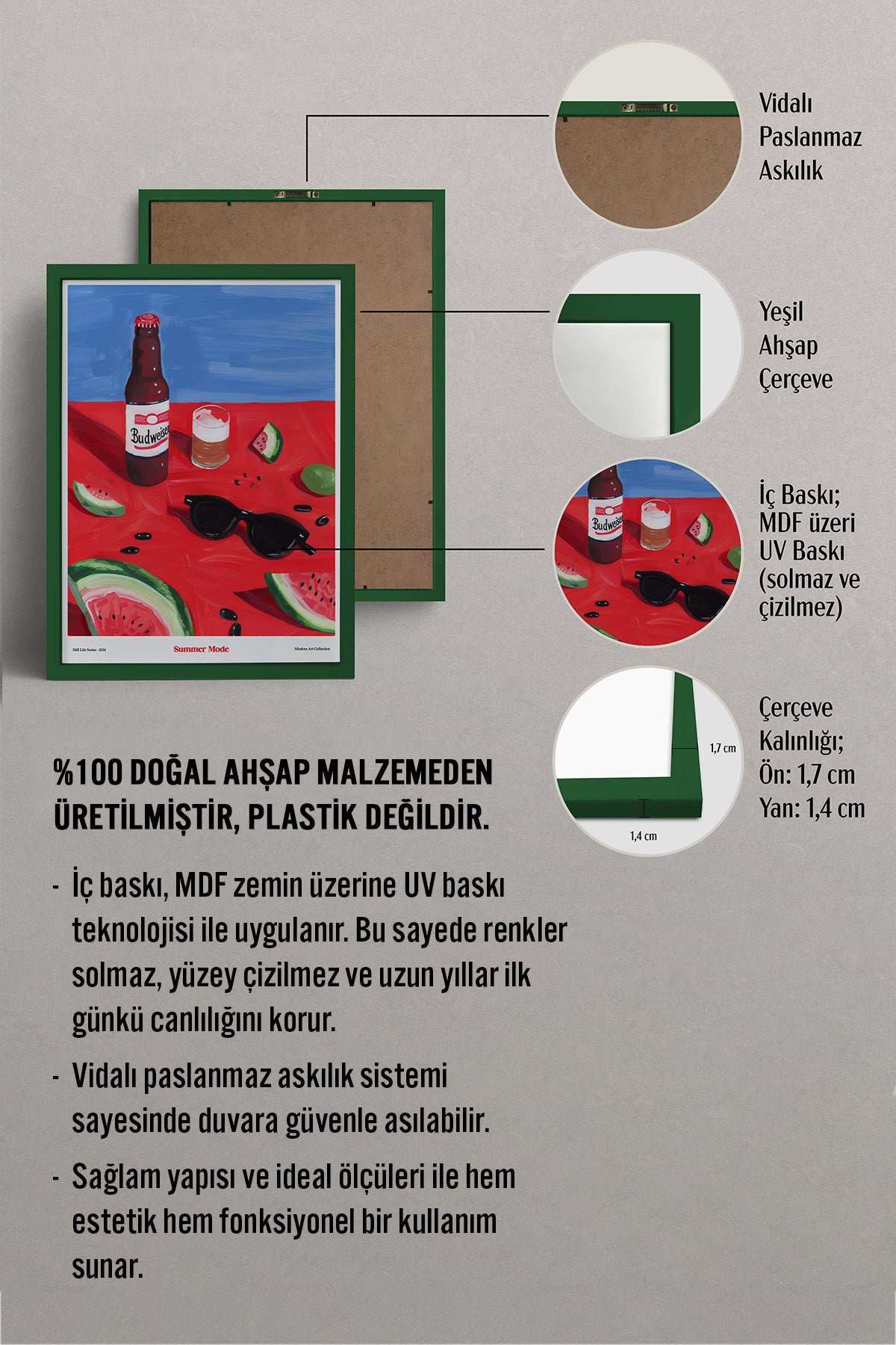 HOMEPACK Ahşap Çerçeveli Tablo Çerçeveli Poster Sanatsal Modern Duvar Dekoru TK-1412