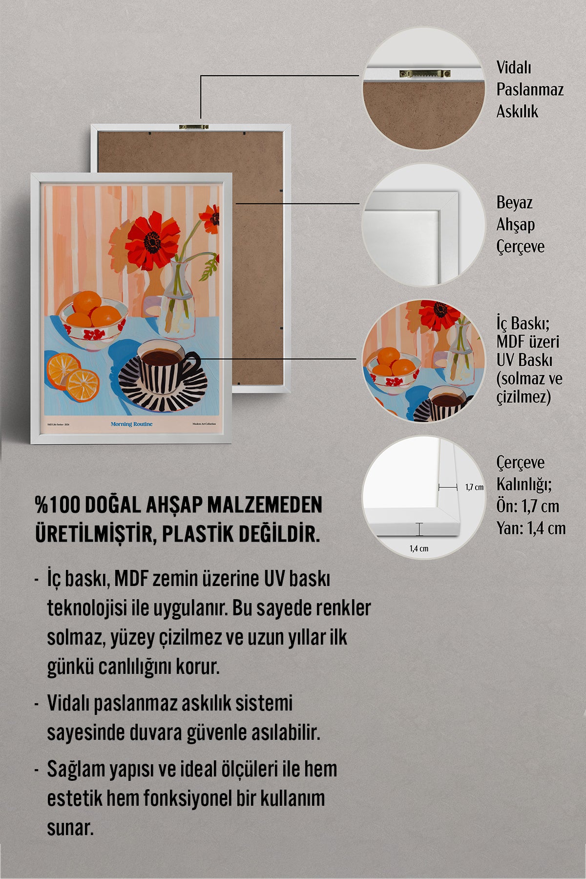 HOMEPACK Ahşap Çerçeveli Tablo Çerçeveli Poster Sanatsal Modern Duvar Dekoru TK-1413