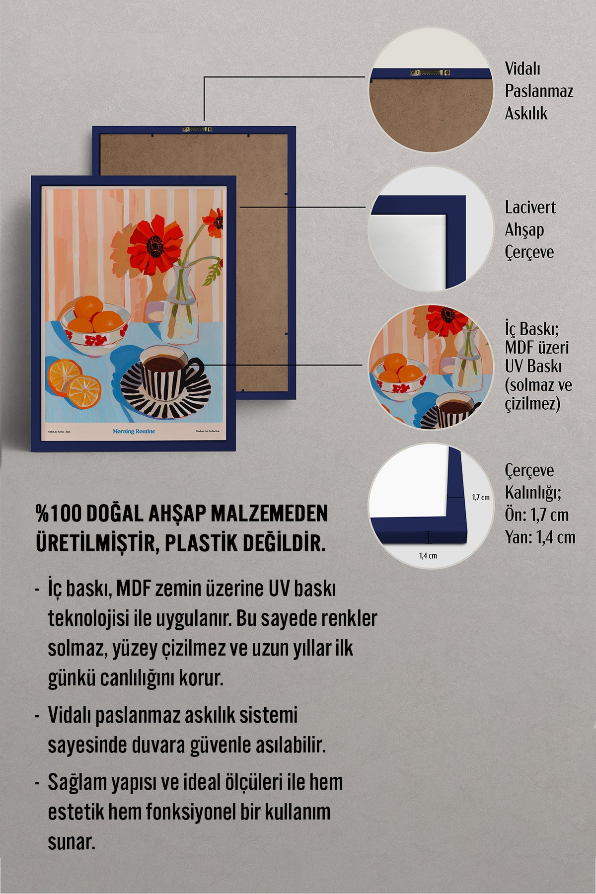 HOMEPACK Ahşap Çerçeveli Tablo Çerçeveli Poster Sanatsal Modern Duvar Dekoru TK-1413