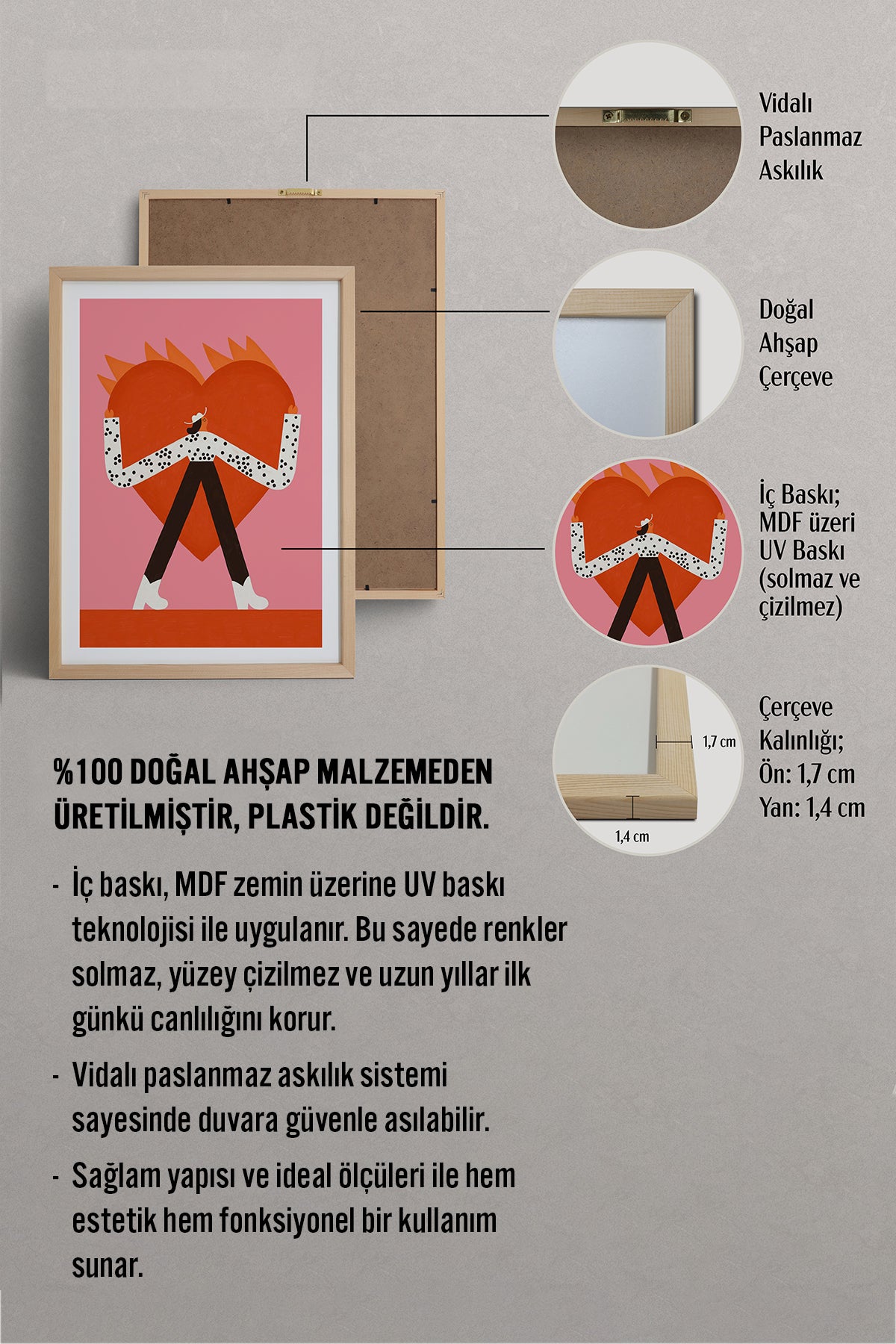 HOMEPACK Ahşap Çerçeveli Tablo Çerçeveli Poster Sanatsal Modern Duvar Dekoru TK-1417