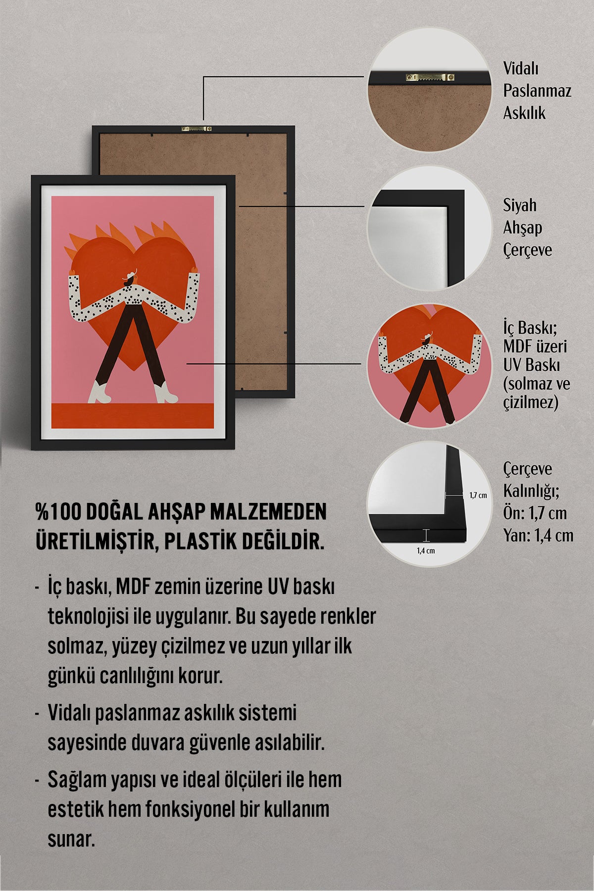 HOMEPACK Ahşap Çerçeveli Tablo Çerçeveli Poster Sanatsal Modern Duvar Dekoru TK-1417