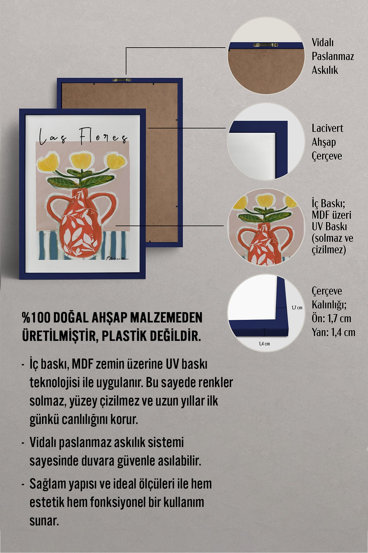 HOMEPACK Ahşap Çerçeveli Tablo Çerçeveli Poster Sanatsal Modern Duvar Dekoru TK-1418