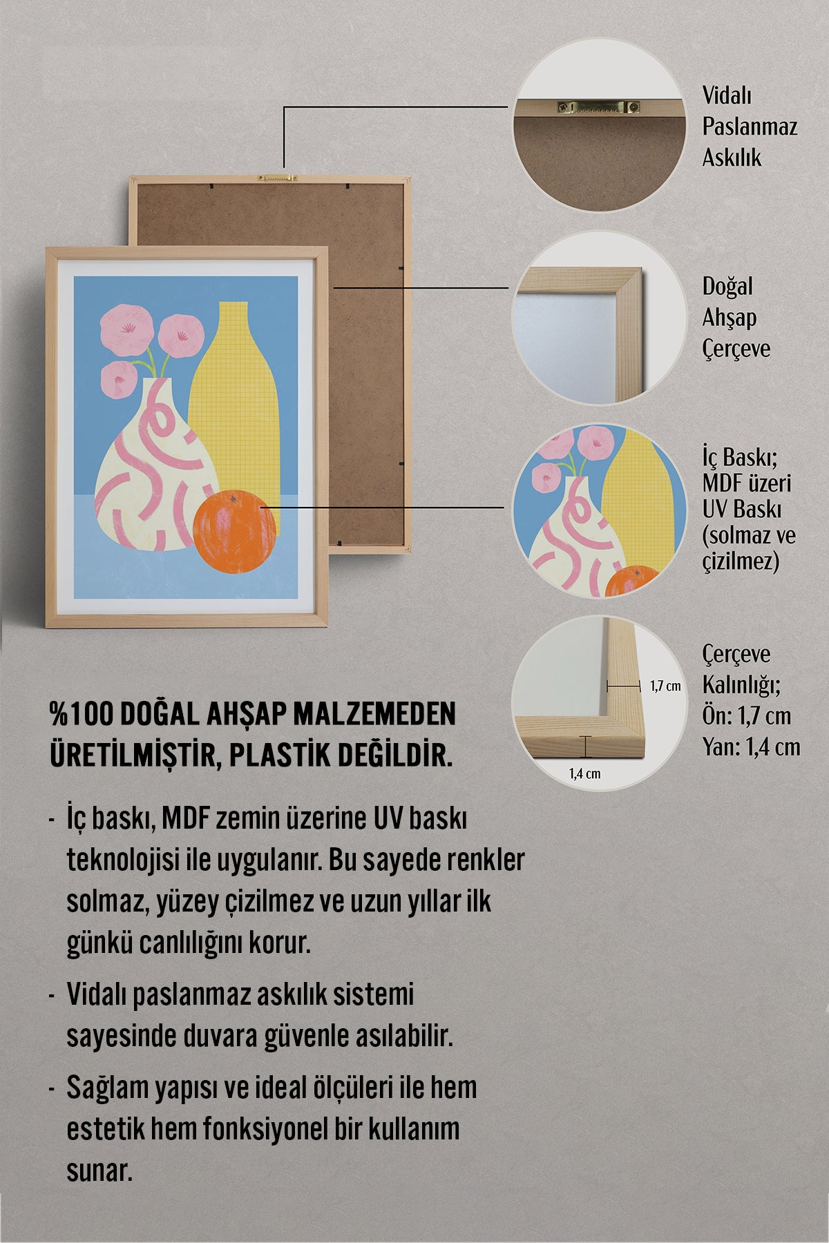 HOMEPACK Ahşap Çerçeveli Tablo Çerçeveli Poster Sanatsal Modern Duvar Dekoru TK-1419