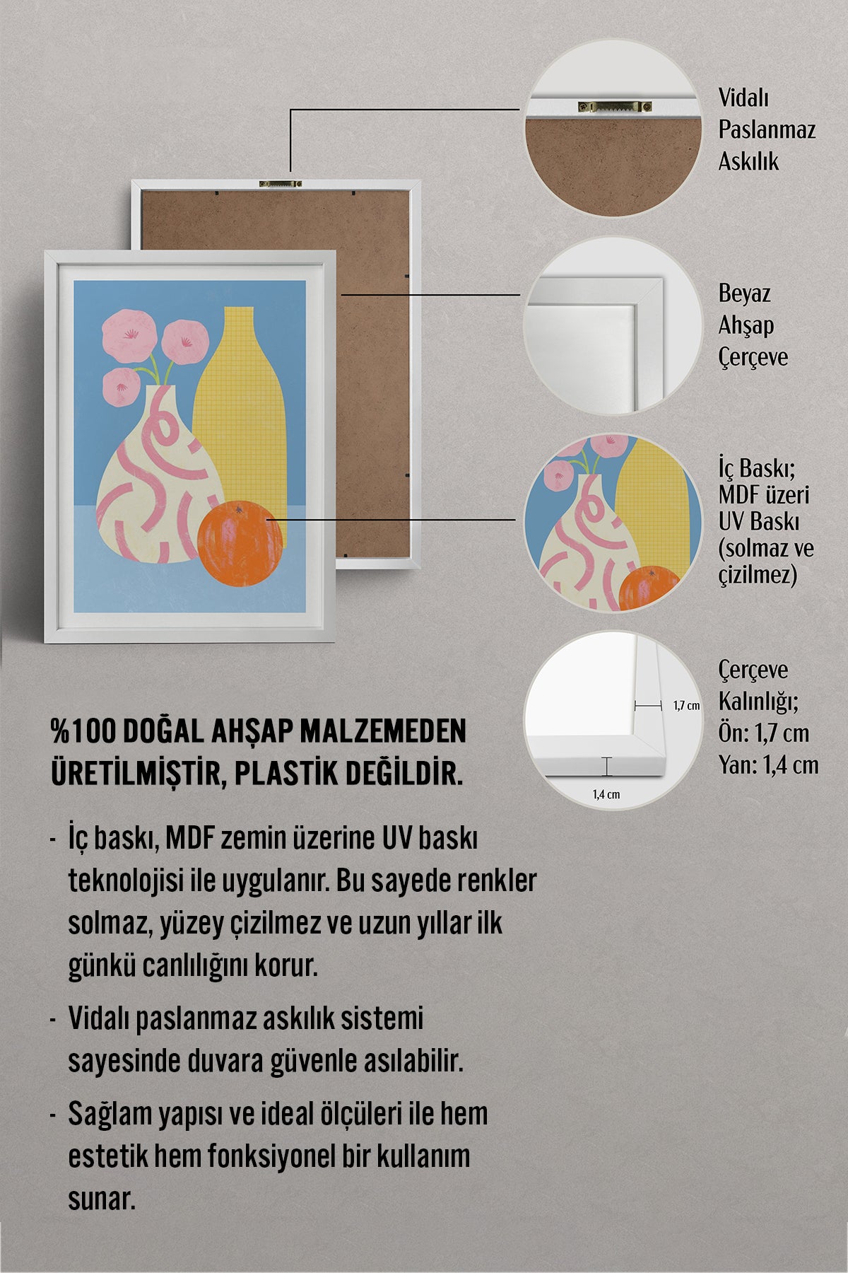 HOMEPACK Ahşap Çerçeveli Tablo Çerçeveli Poster Sanatsal Modern Duvar Dekoru TK-1419