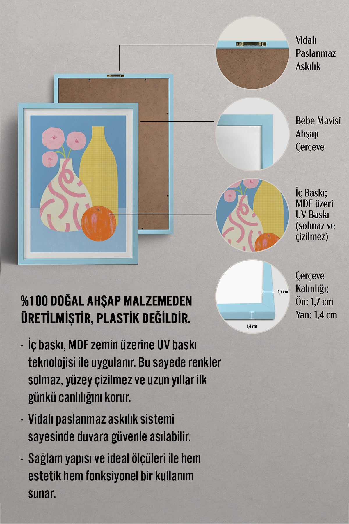 HOMEPACK Ahşap Çerçeveli Tablo Çerçeveli Poster Sanatsal Modern Duvar Dekoru TK-1419