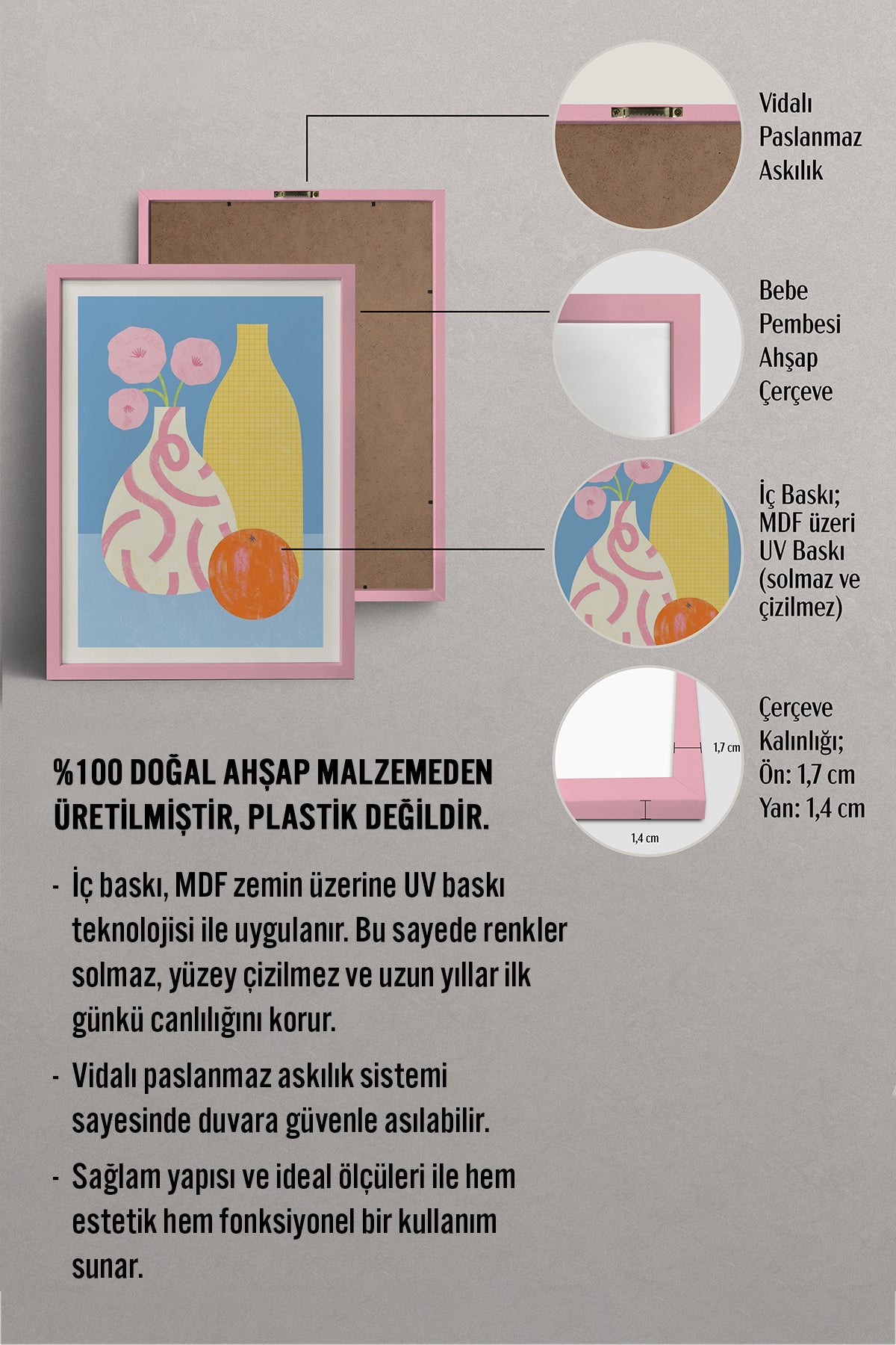 HOMEPACK Ahşap Çerçeveli Tablo Çerçeveli Poster Sanatsal Modern Duvar Dekoru TK-1419