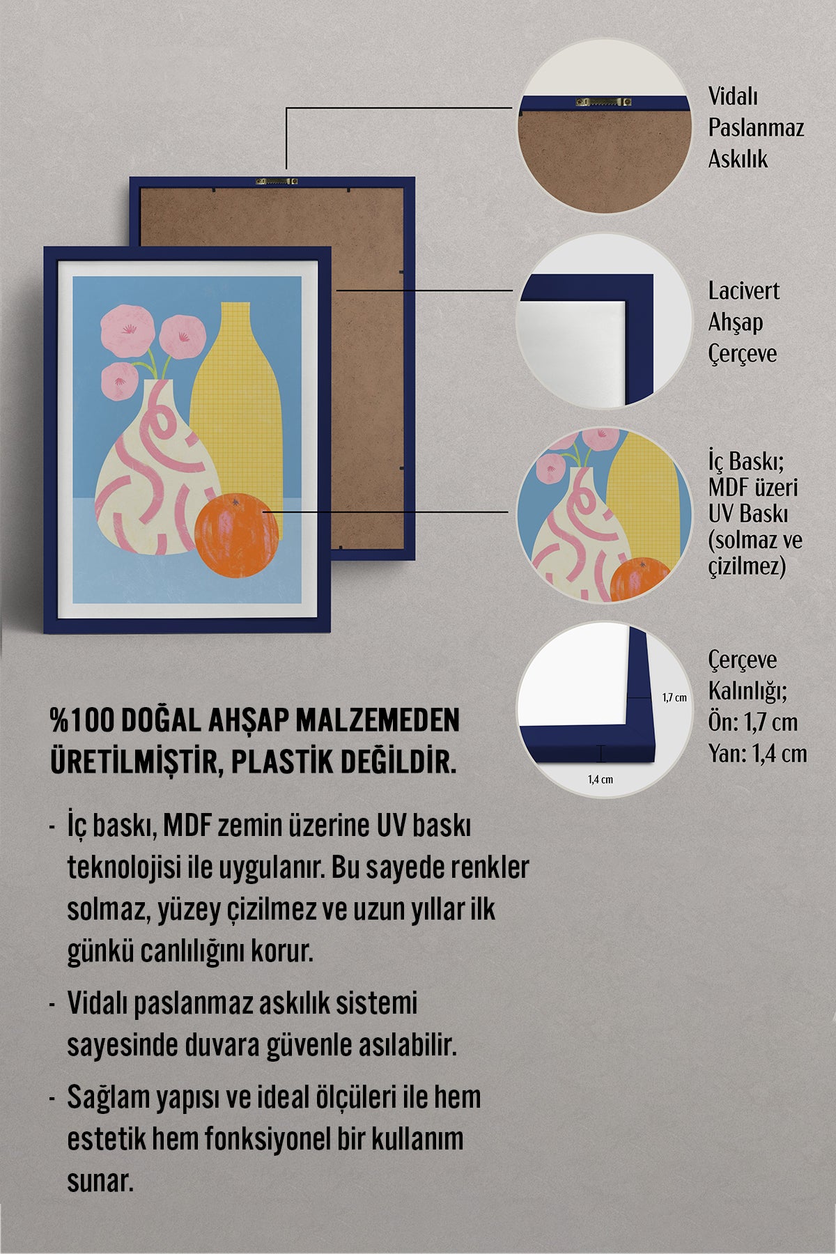 HOMEPACK Ahşap Çerçeveli Tablo Çerçeveli Poster Sanatsal Modern Duvar Dekoru TK-1419