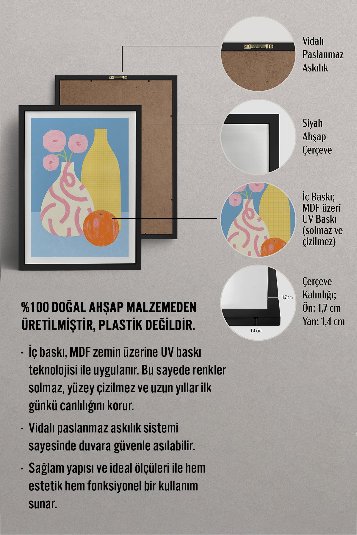 HOMEPACK Ahşap Çerçeveli Tablo Çerçeveli Poster Sanatsal Modern Duvar Dekoru TK-1419