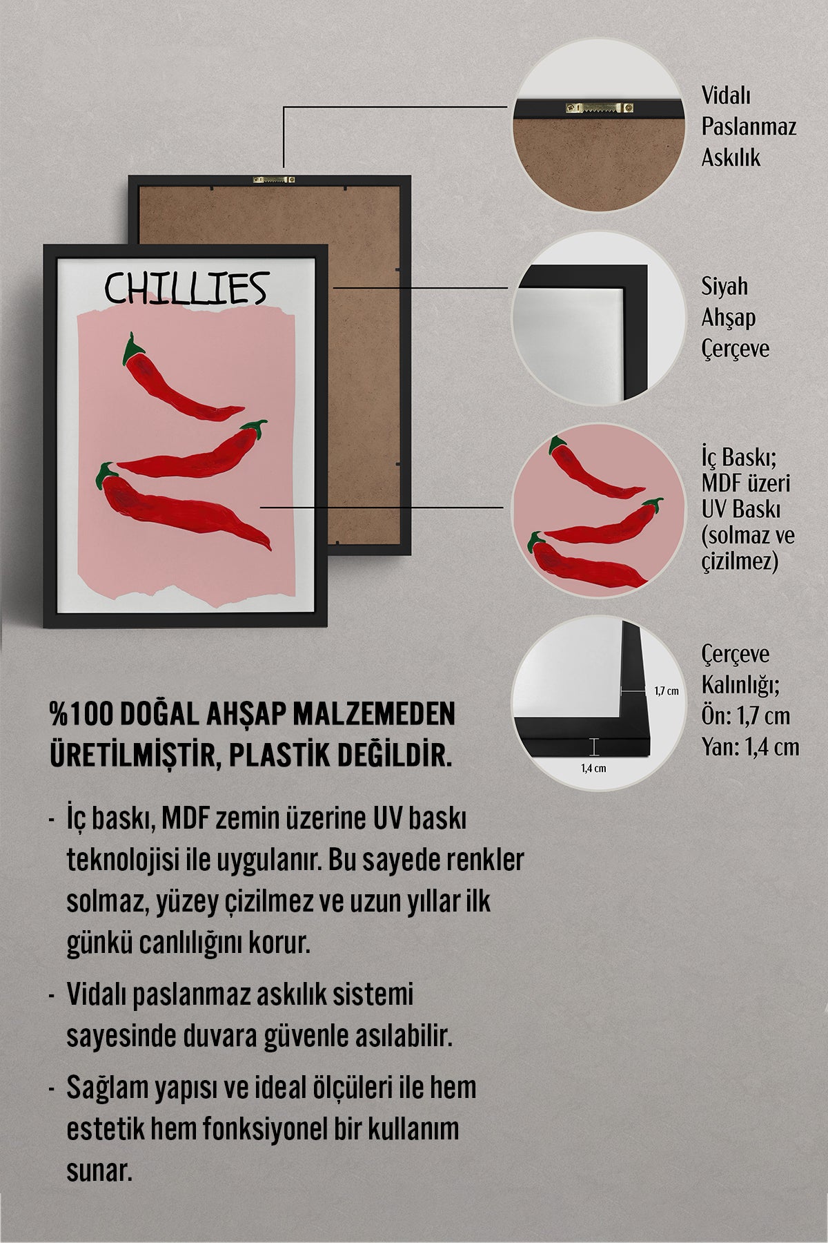 HOMEPACK Ahşap Çerçeveli Tablo Çerçeveli Poster Sanatsal Modern Duvar Dekoru TK-1420