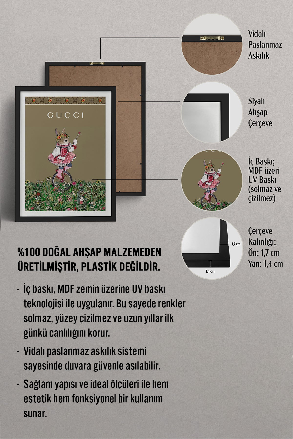 HOMEPACK Ahşap Çerçeveli Tablo Çerçeveli Poster Sanatsal Modern Duvar Dekoru TK-1421